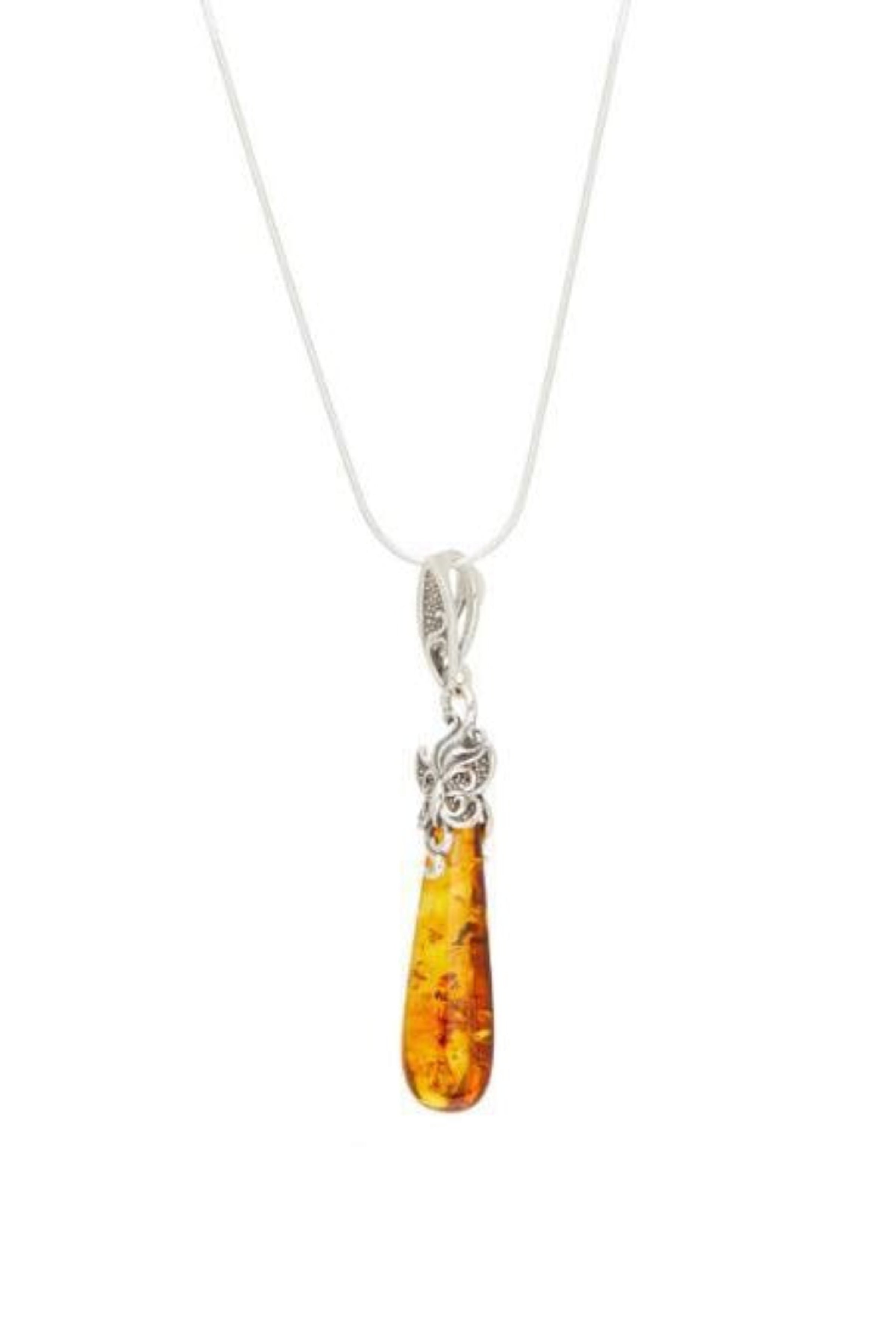 Honey Amber Butterfly Tapered Pendant Necklace hanging on a white background - L'Atelier Global