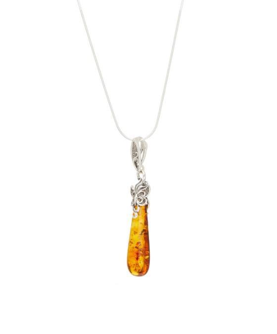 Honey Amber Butterfly Tapered Pendant Necklace - L'Atelier Global