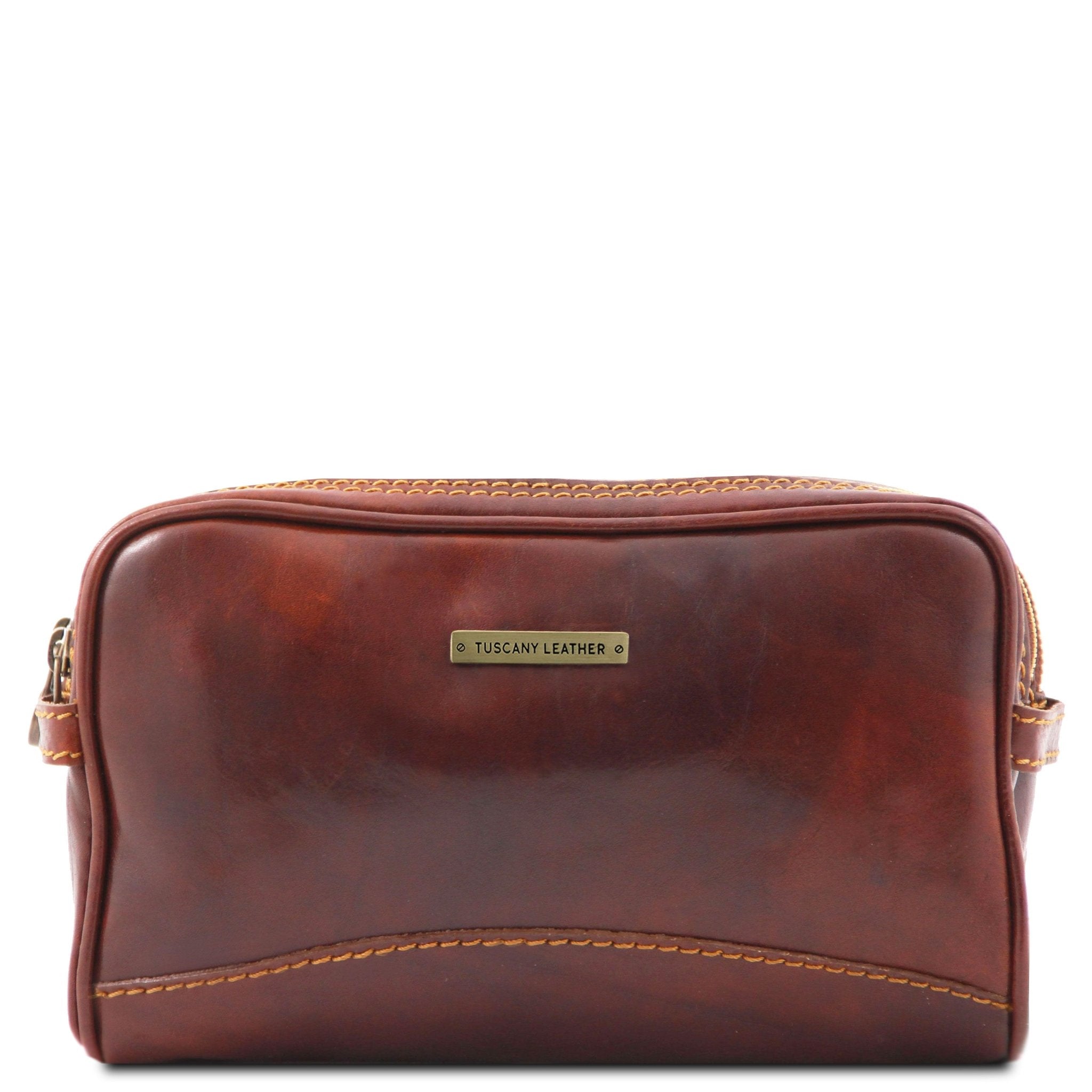 Igor Leather Toilet Bag Brown on a white background - L'Atelier Global