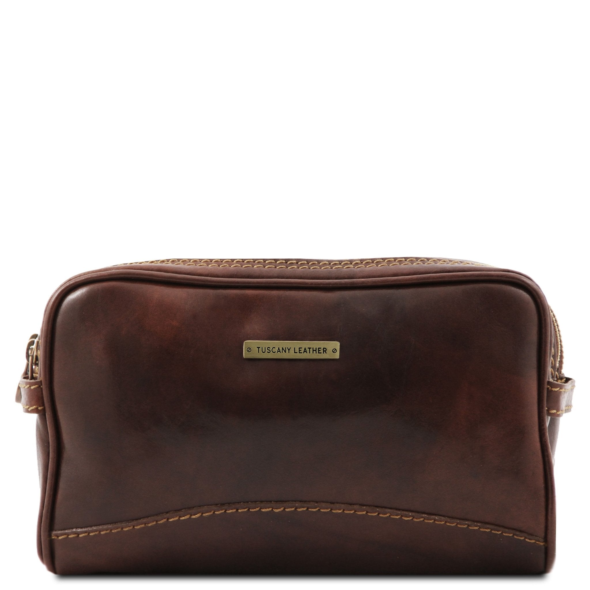 Igor Leather Toilet Bag in Dark Brown on white space - L'Atelier Global