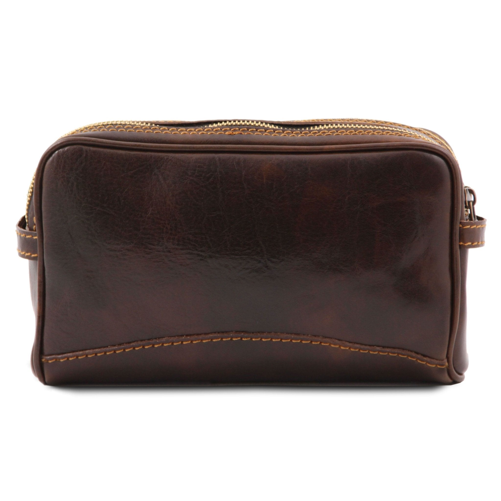 Igor Leather Toilet Bag in Dark Brown Back View on white space - L'Atelier Global