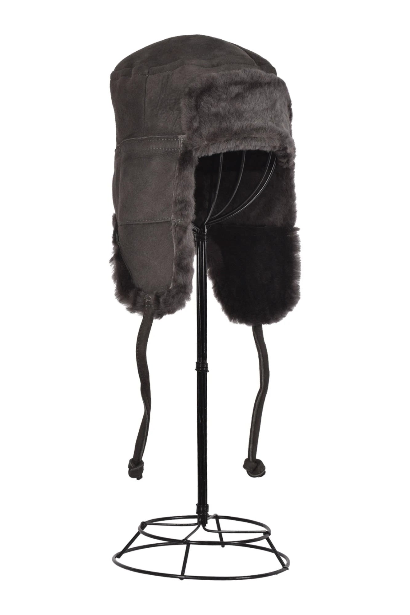 Kent Classic Sheepskin Trapper Hat in Black on a metal bust form on white background - L'Atelier Global