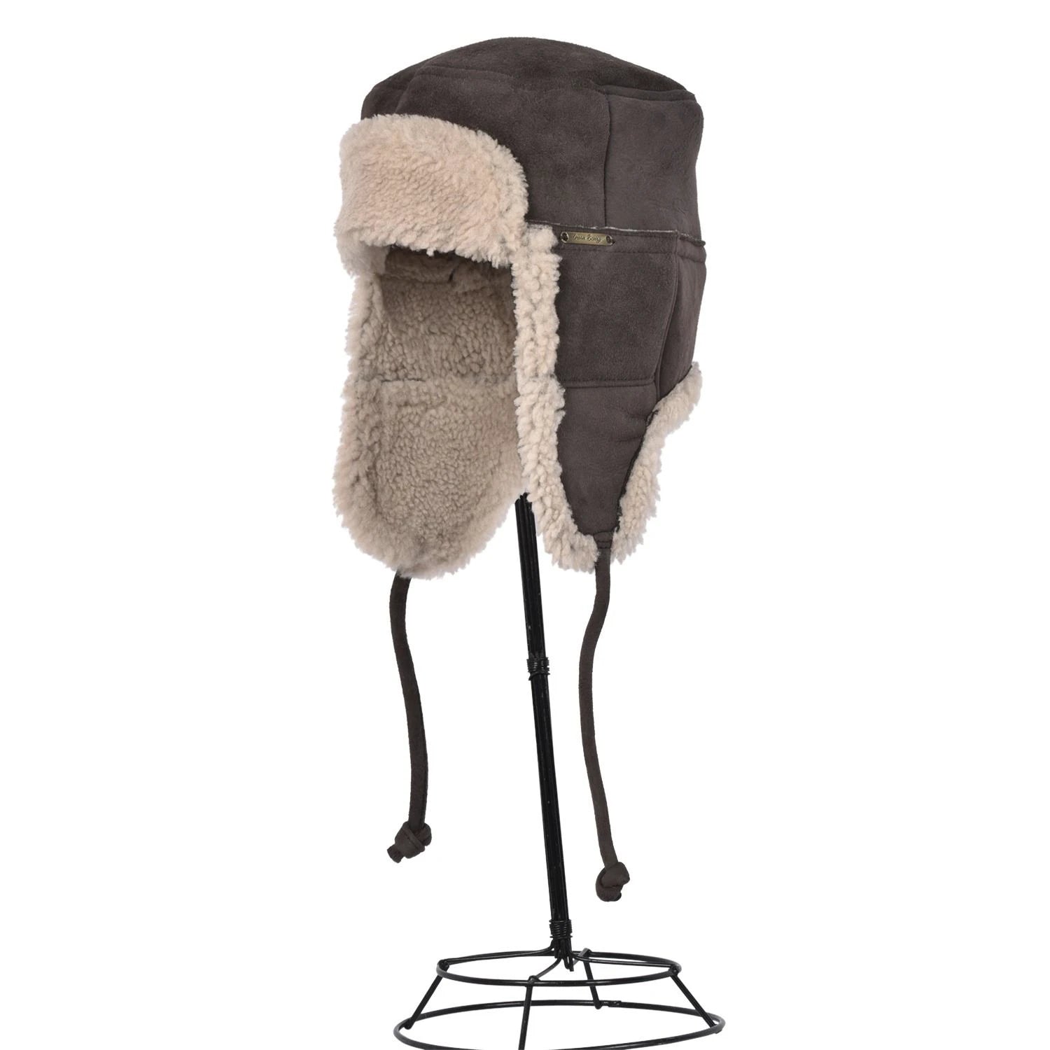 Kent Classic Sheepskin Trapper Hat in Dark Brown side view on a metal bust form on white background - L'Atelier Global