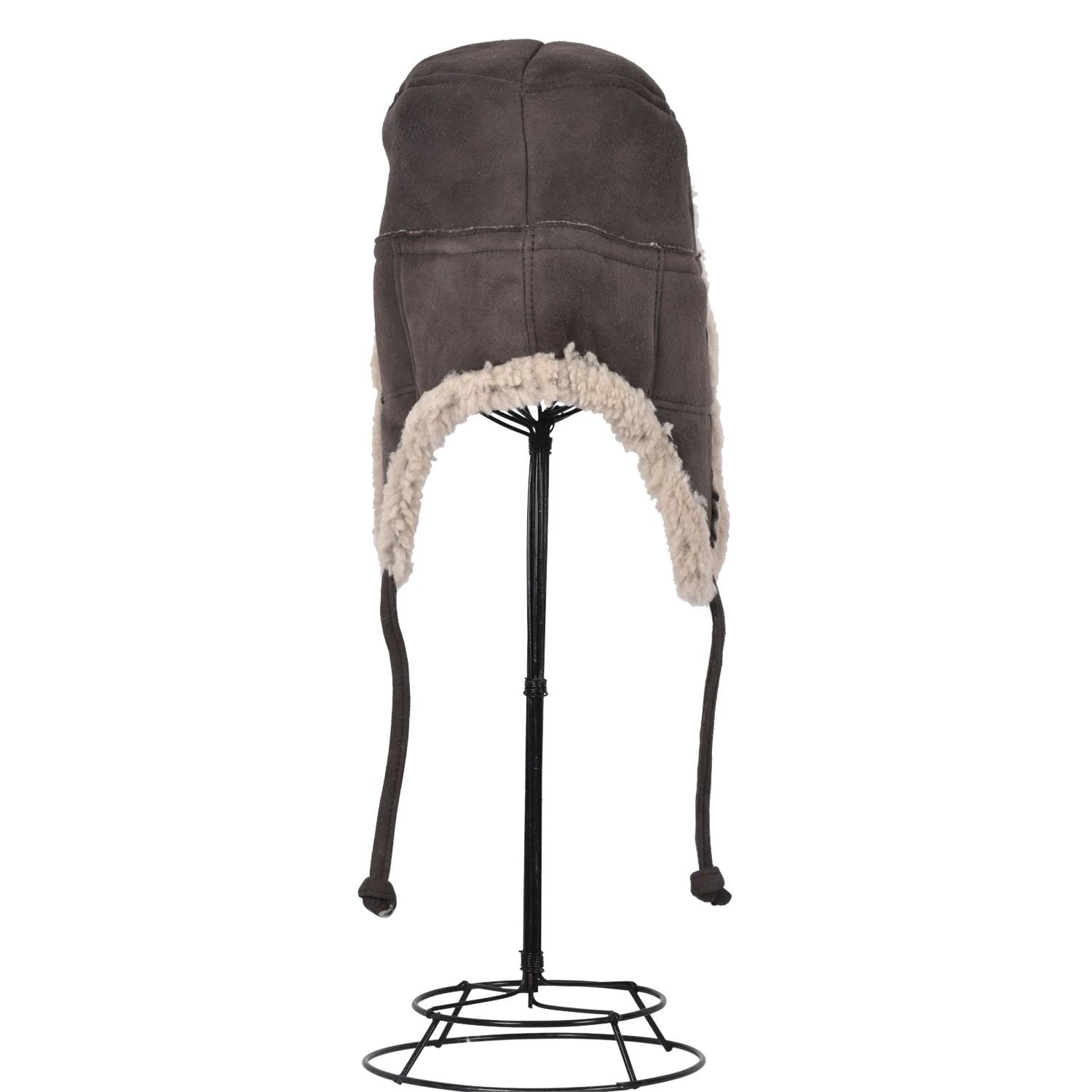 Kent Classic Sheepskin Trapper Hat in Dark Brown back side view on a metal bust form on white background - L'Atelier Global