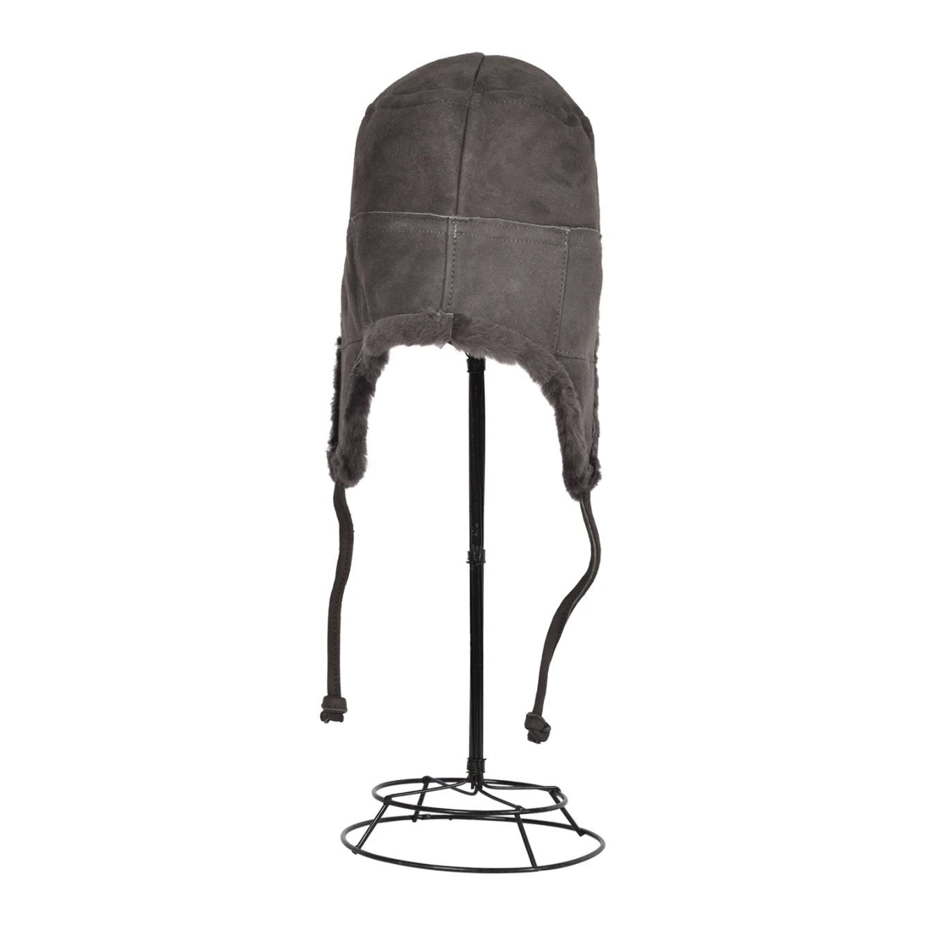 Kent Classic Sheepskin Trapper Hat in Black back side view on a metal bust form on white background - L'Atelier Global