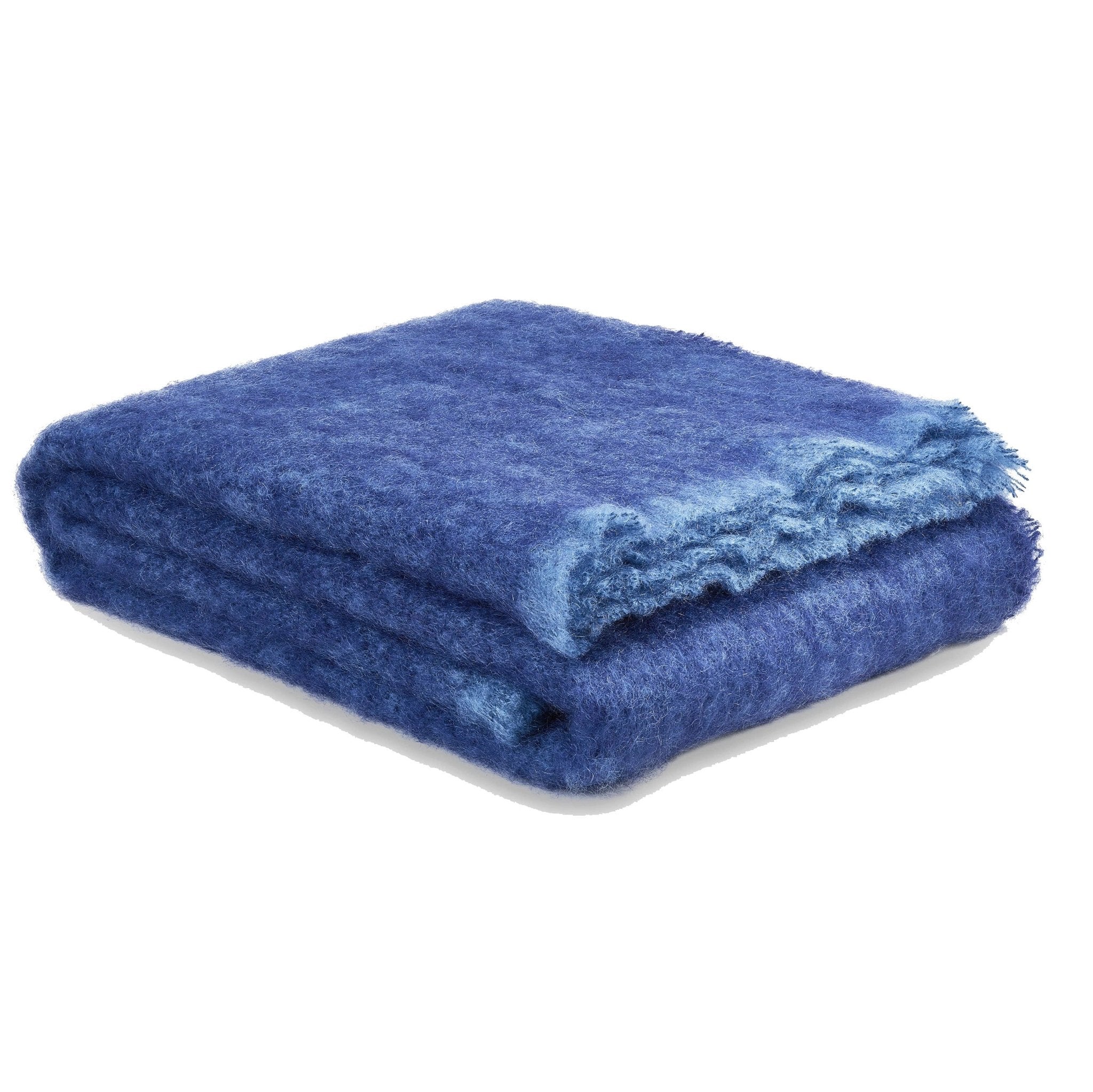 Irish Kilkenny Navy Melange with soft blue trim Handloomed Plush Mohair Throw folded on a white background - L'Atelier Global