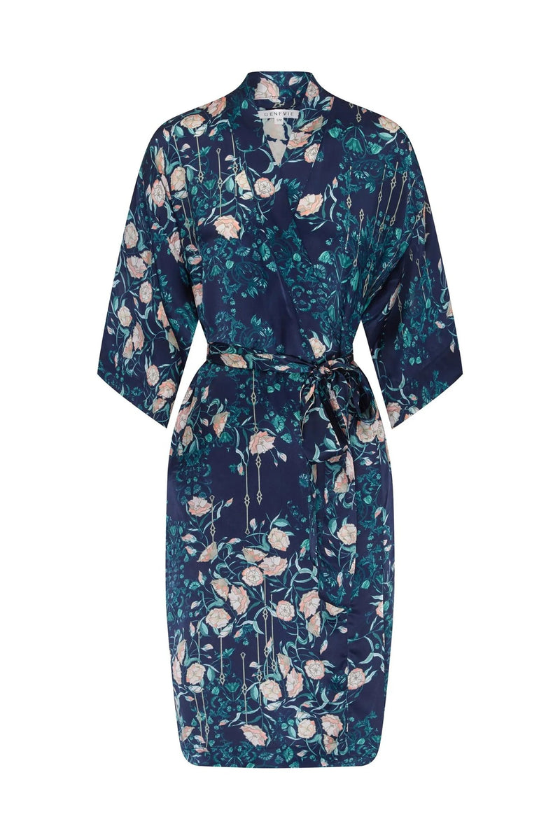 Midnight Garden Silk Kimono Robe - L'Atelier Global