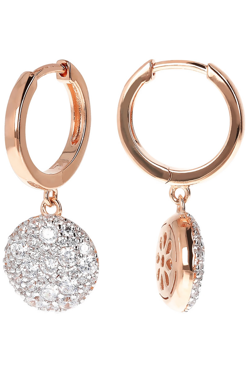 Milano Circle Golden Rosé Earrings with Pavé Pendant in Cubic Zirconia - L'Atelier Global