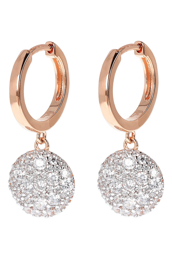 Milano Circle Golden Rosé Earrings with Pavé Pendant in Cubic Zirconia - L'Atelier Global