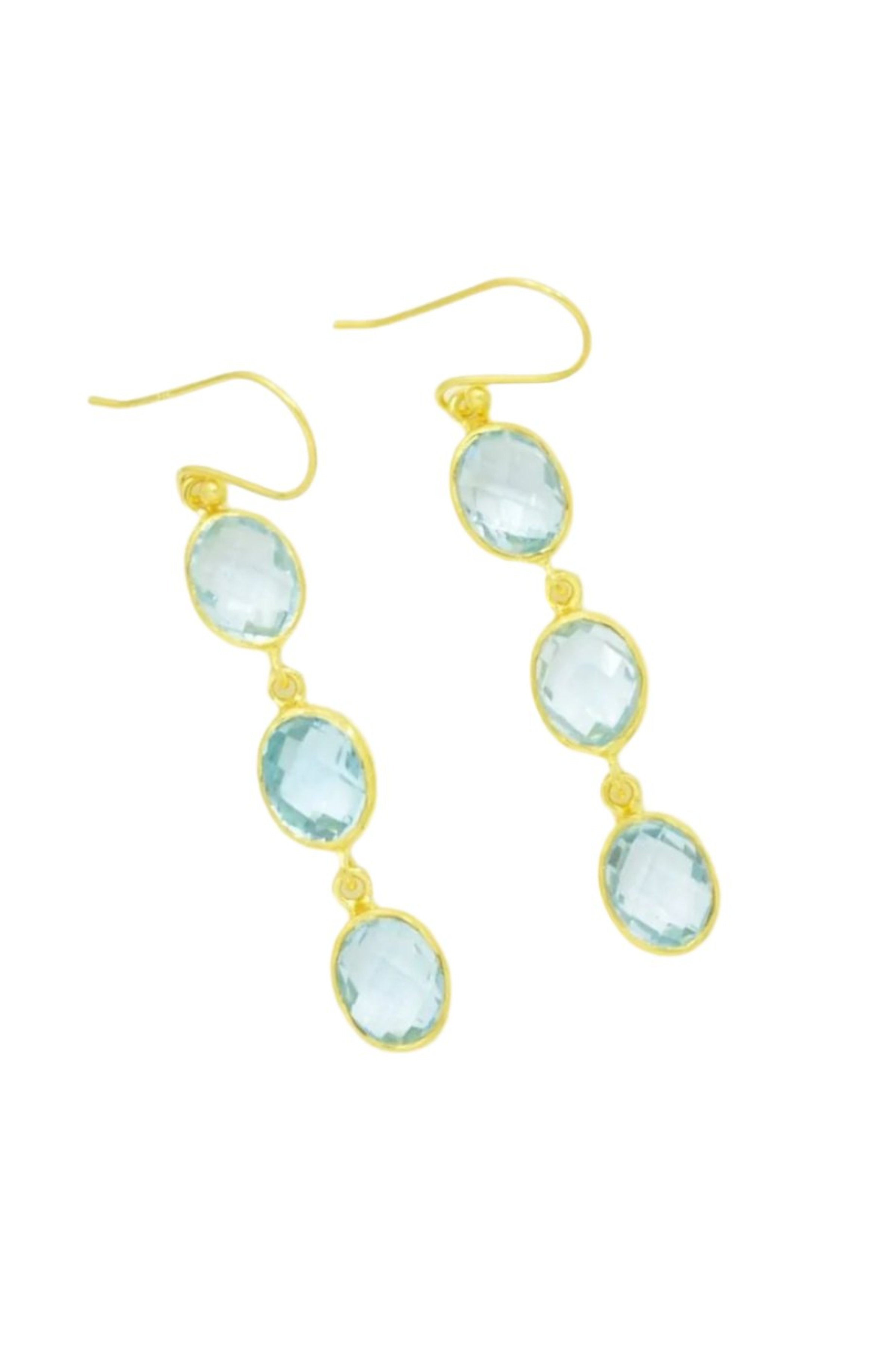 Natural Blue Topaz Dangle Earrings on a white background - L'Atelier Global