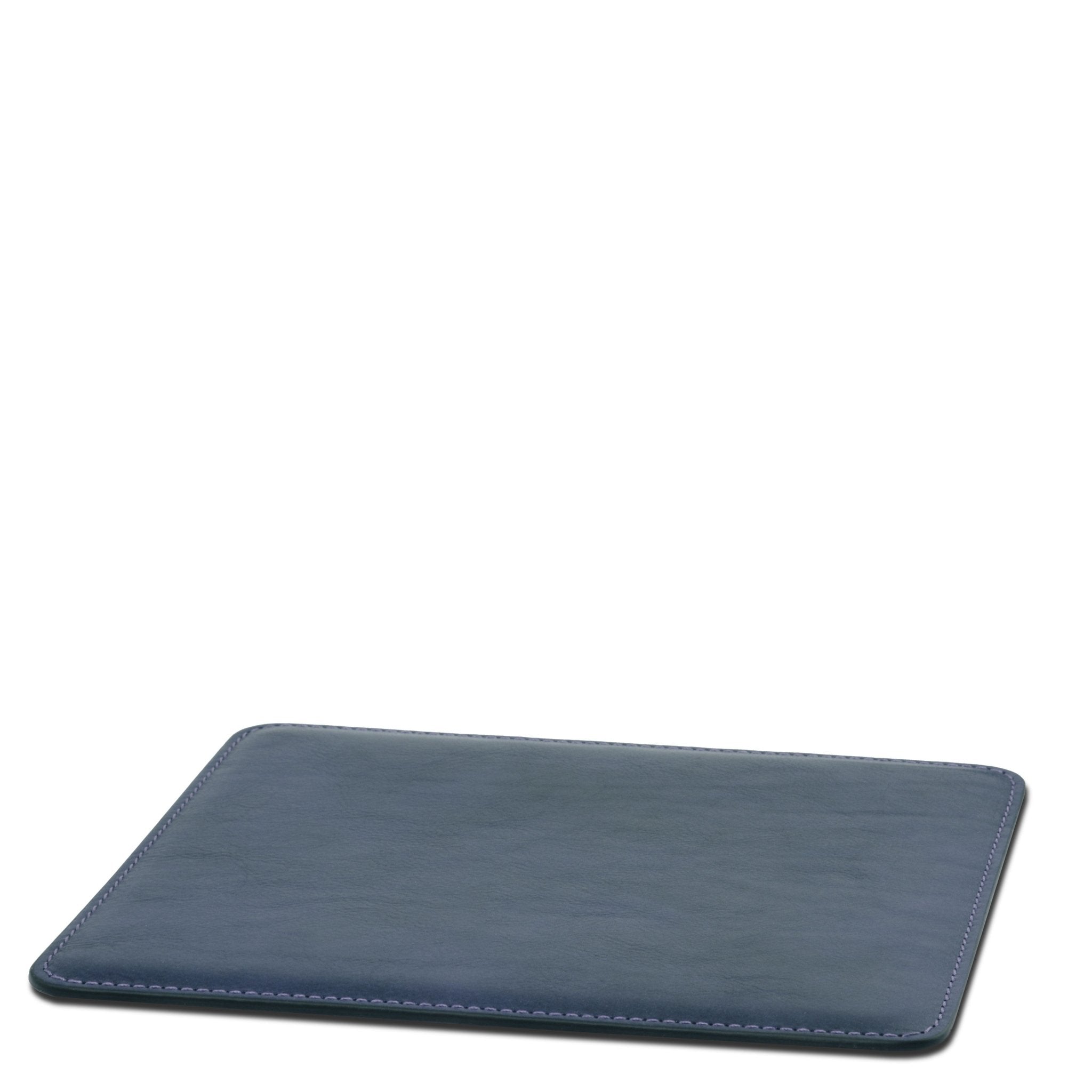 Office Set Italian Leather Desk Pad and Mouse Pad in dark blue on white background - L'Atelier Global