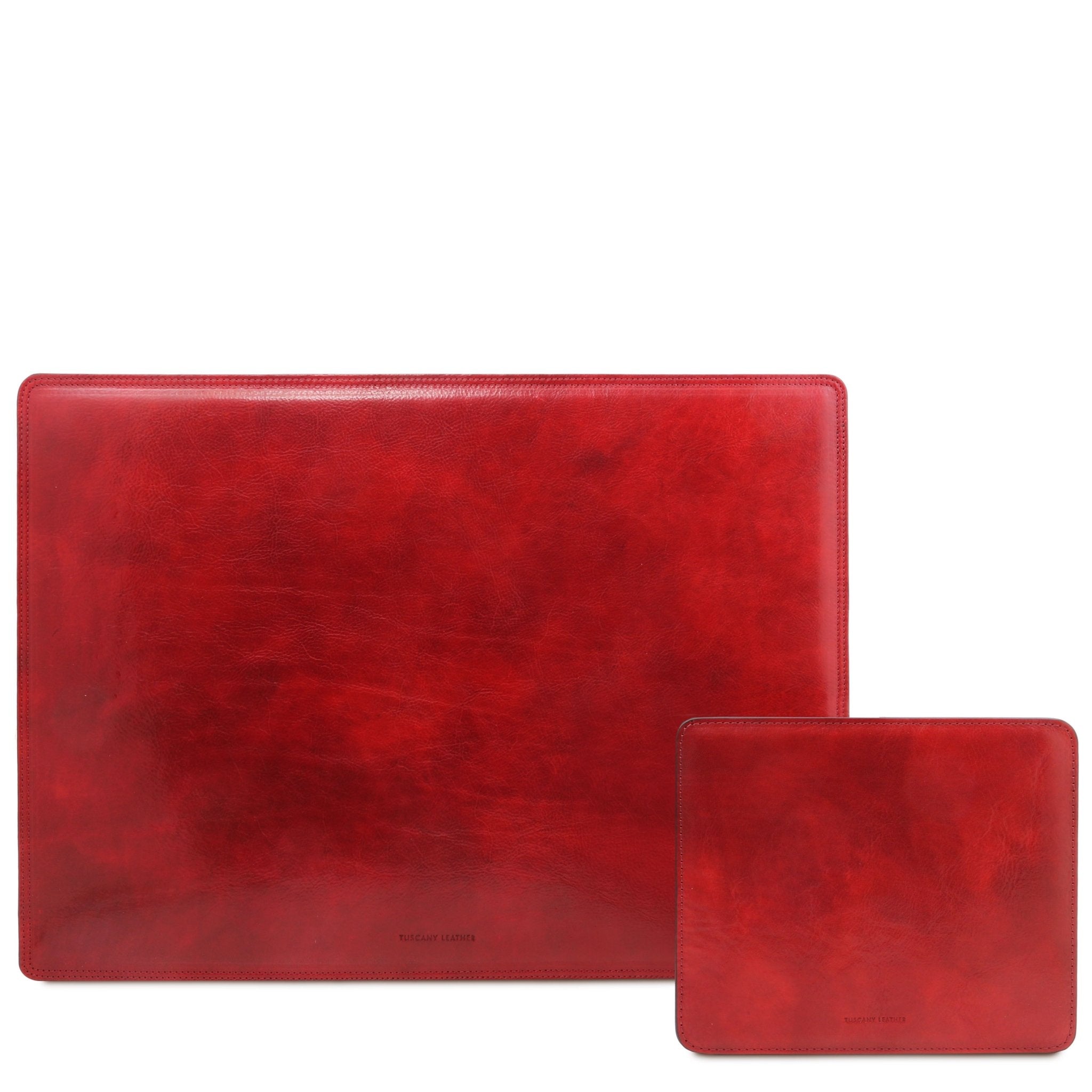 Office Set Italian Leather Desk Pad and Mouse Pad in red on white background - L'Atelier Global