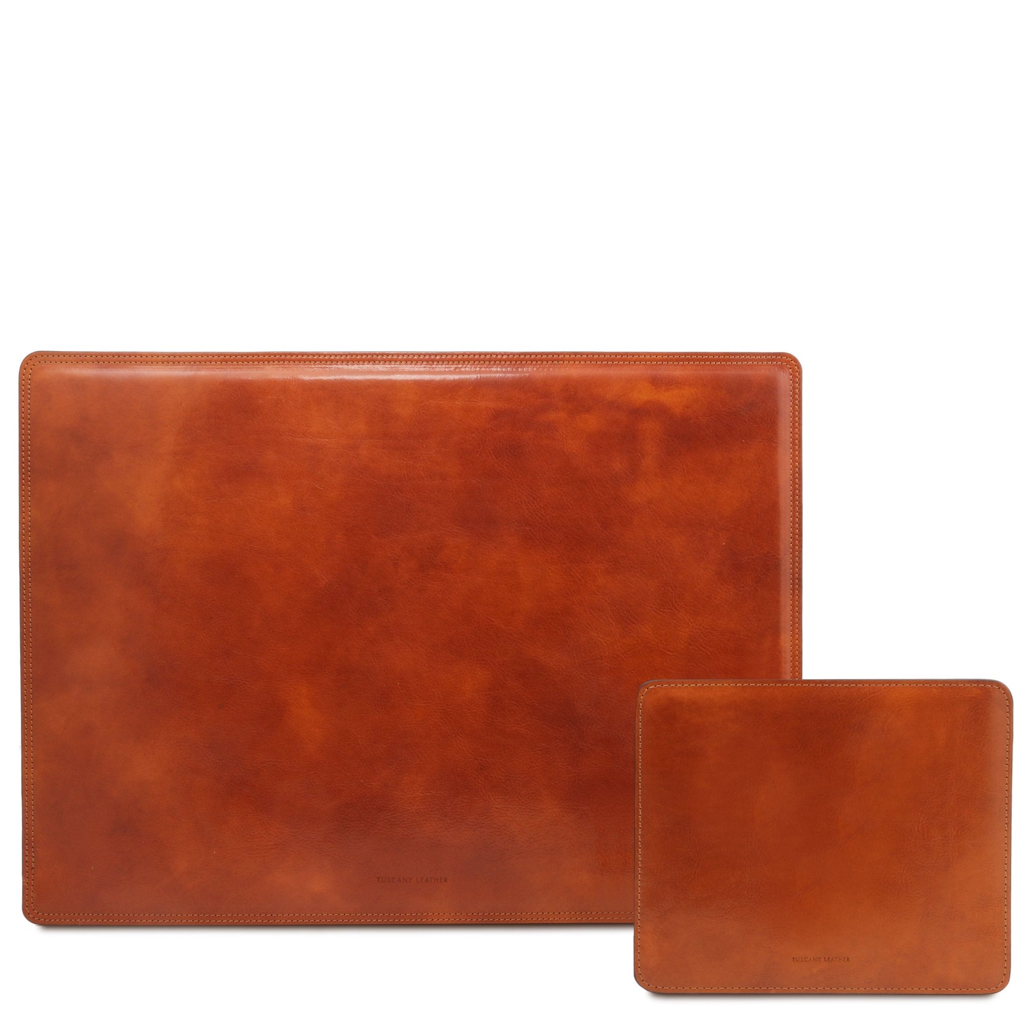 Office Set Italian Leather Desk Pad and Mouse Pad in honey on white background - L'Atelier Global