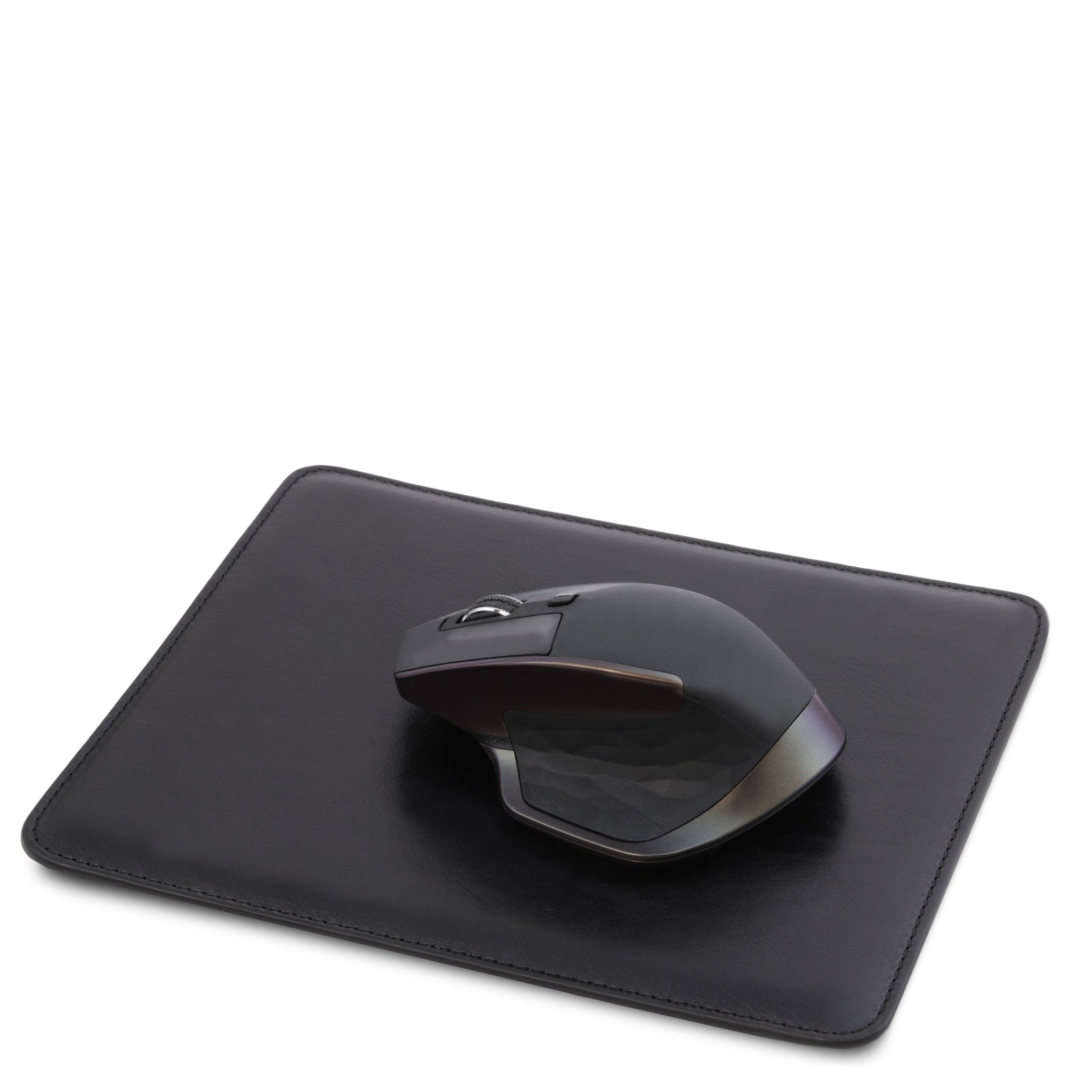 Italian Leather Mouse Pad in black with mouse on a white background - L'Atelier Global