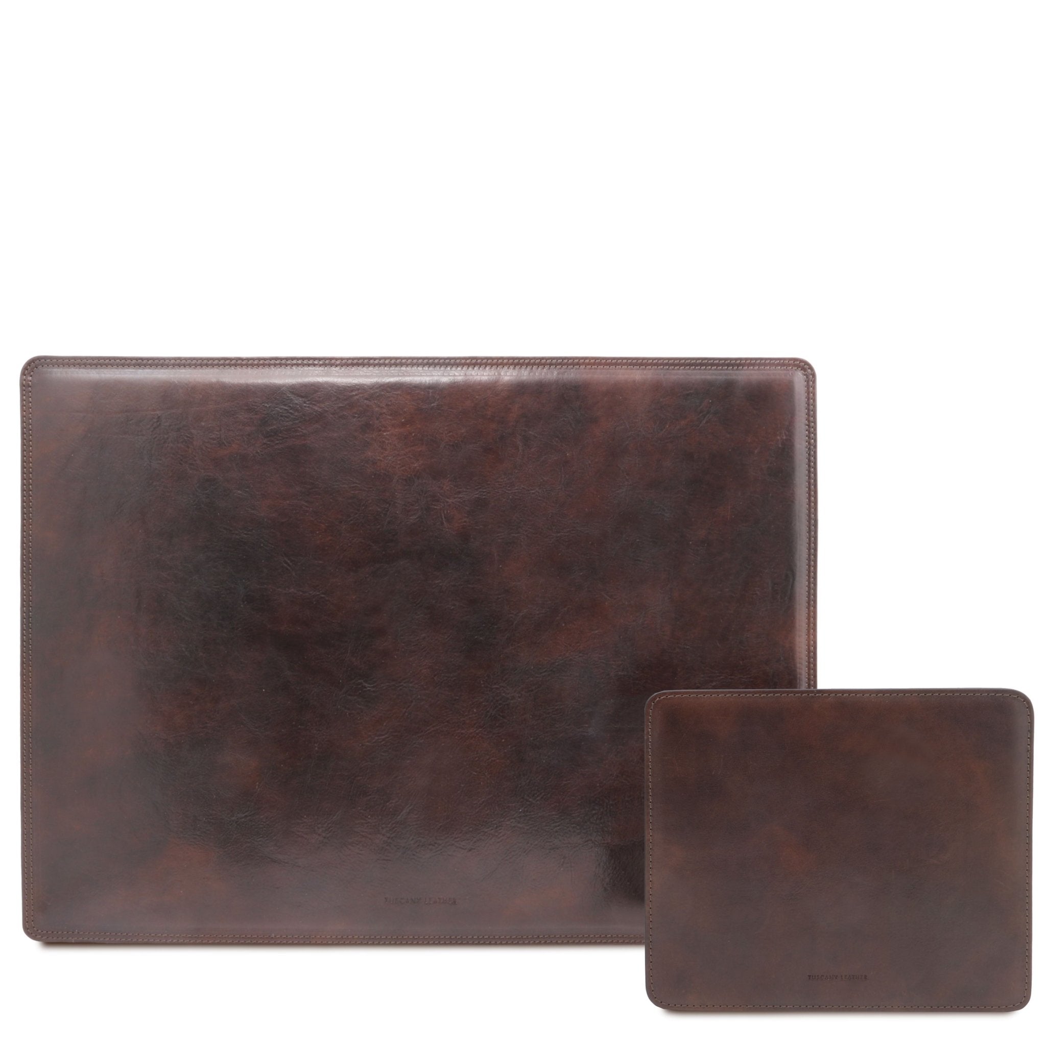 Italian Leather Desk Pad and Mouse Pad in dark brown on white background - L'Atelier Global