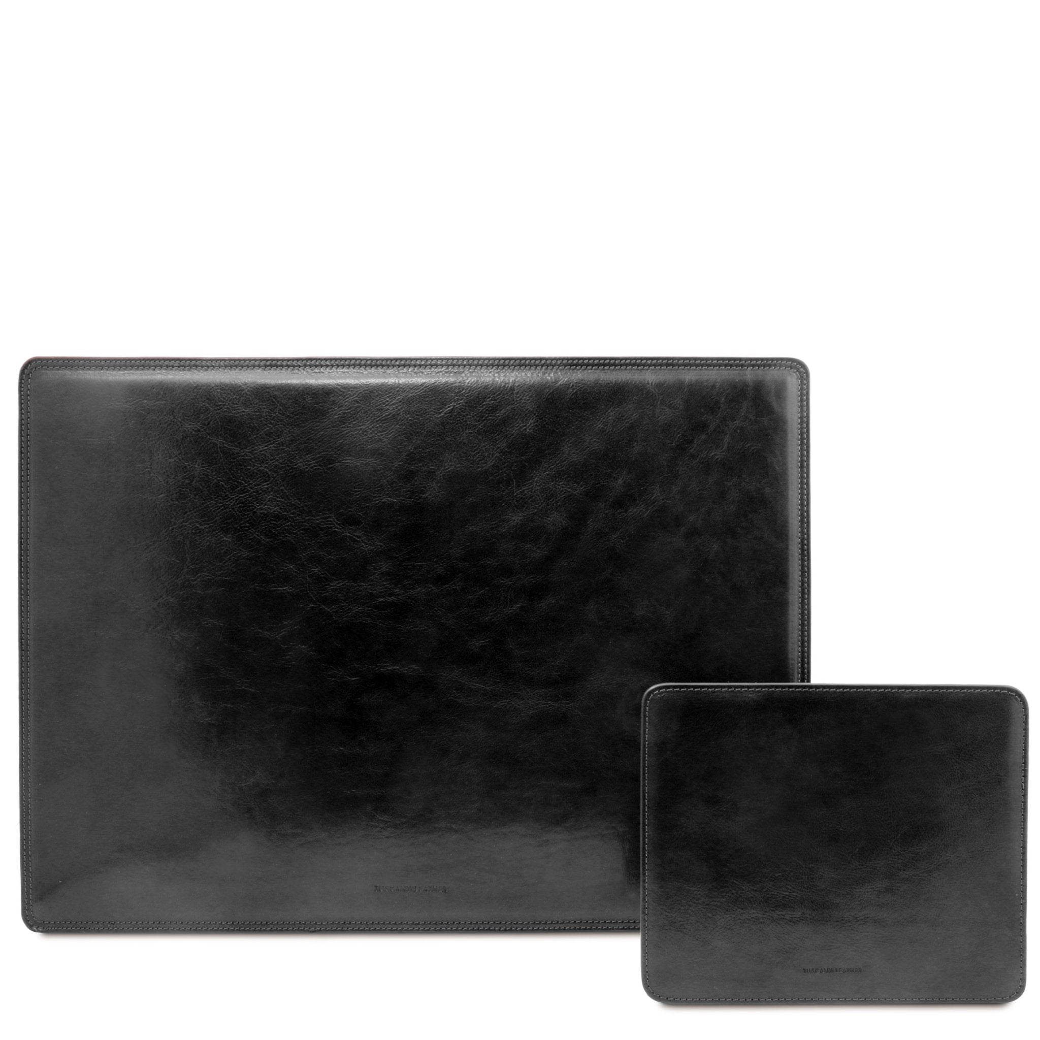 Office Set Italian Leather Desk Pad and Mouse Pad in black on white background - L'Atelier Global