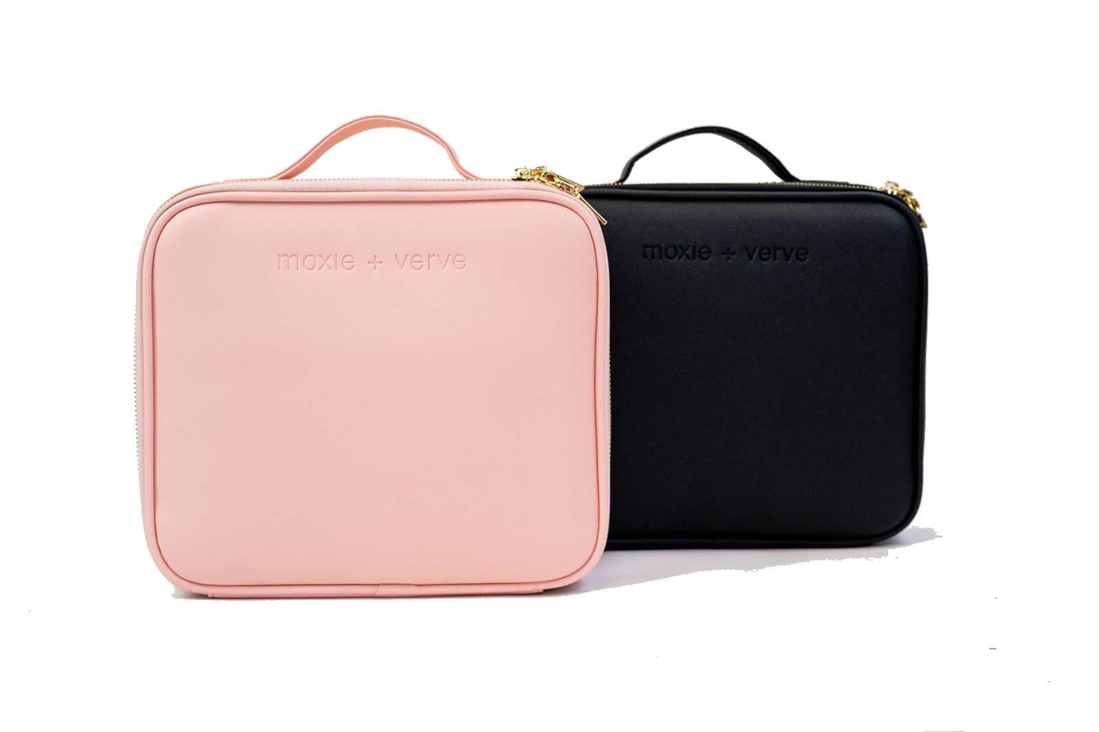 Black and Pink On The Go Cosmetic Travel Case on a white background - L'Atelier Global