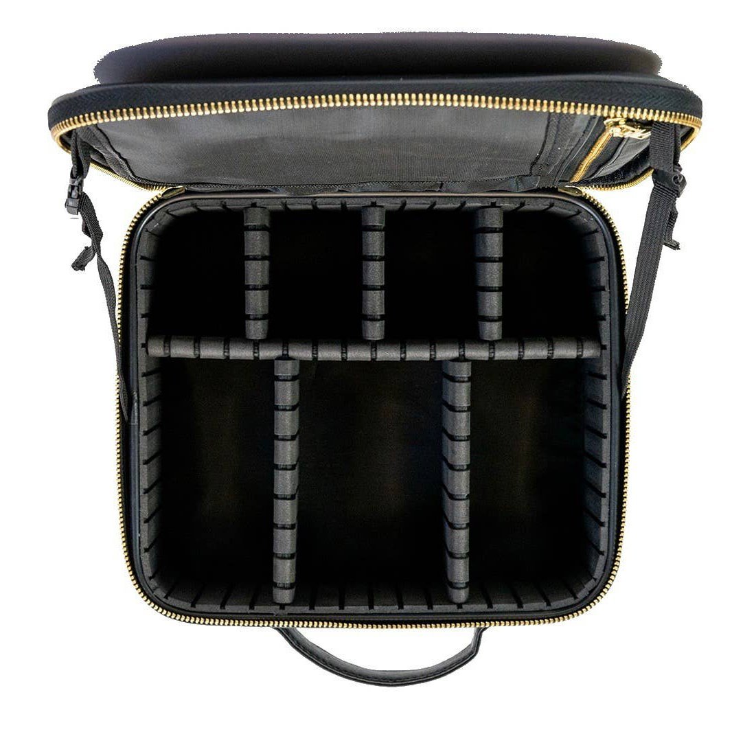 Interior View of the Black On The Go Cosmetic Travel Case - on a white background L'Atelier Global