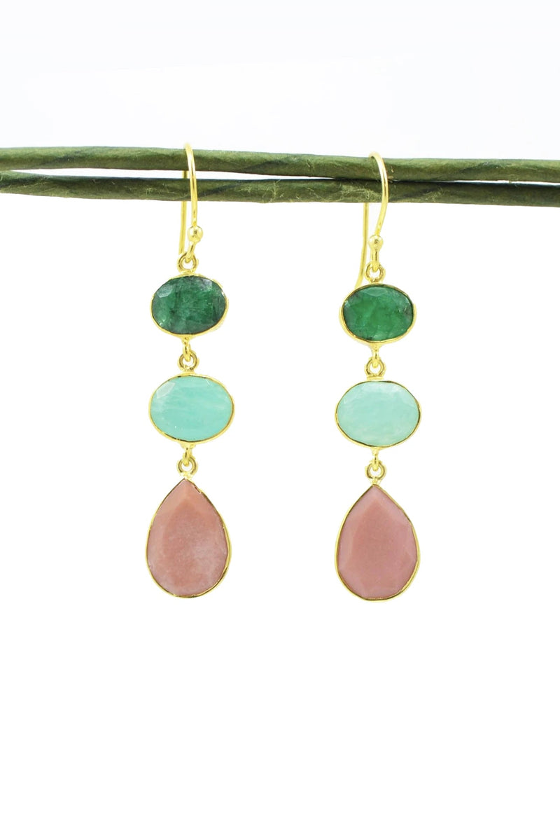 Pink Opal, Amazonite & Green Stone Earrings - L'Atelier Global