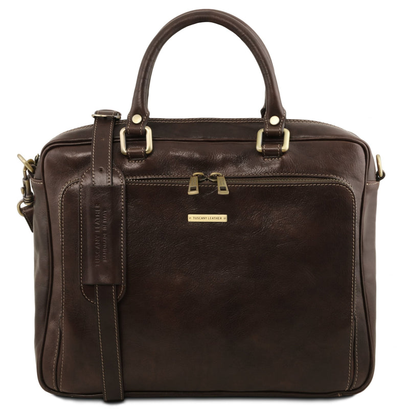Pisa Leather Laptop Briefcase with Front Pocket - L'Atelier Global