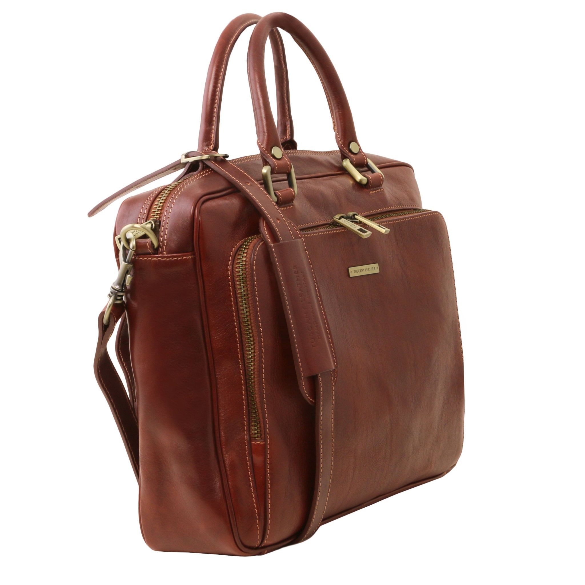 Pisa Leather Laptop Briefcase with Front Pocket - L'Atelier Global