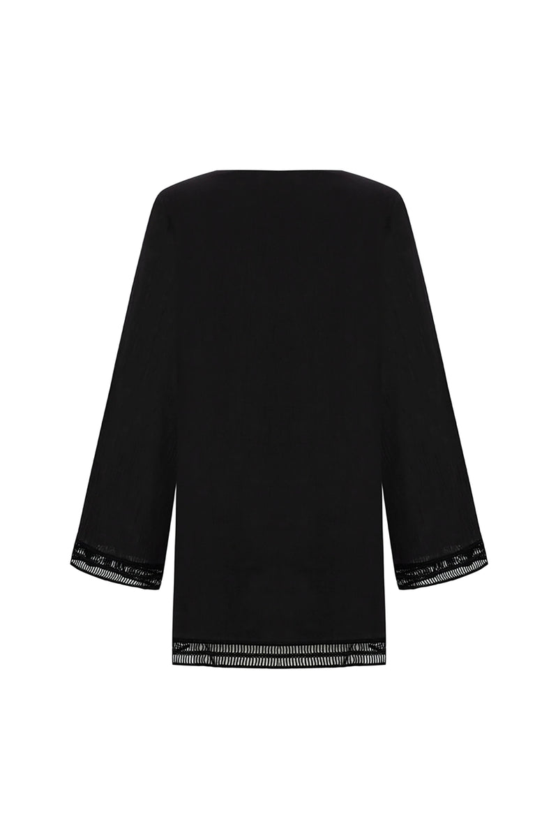 Positano Turkish Cotton Cover Up Dress with Lace in Black - L'Atelier Global
