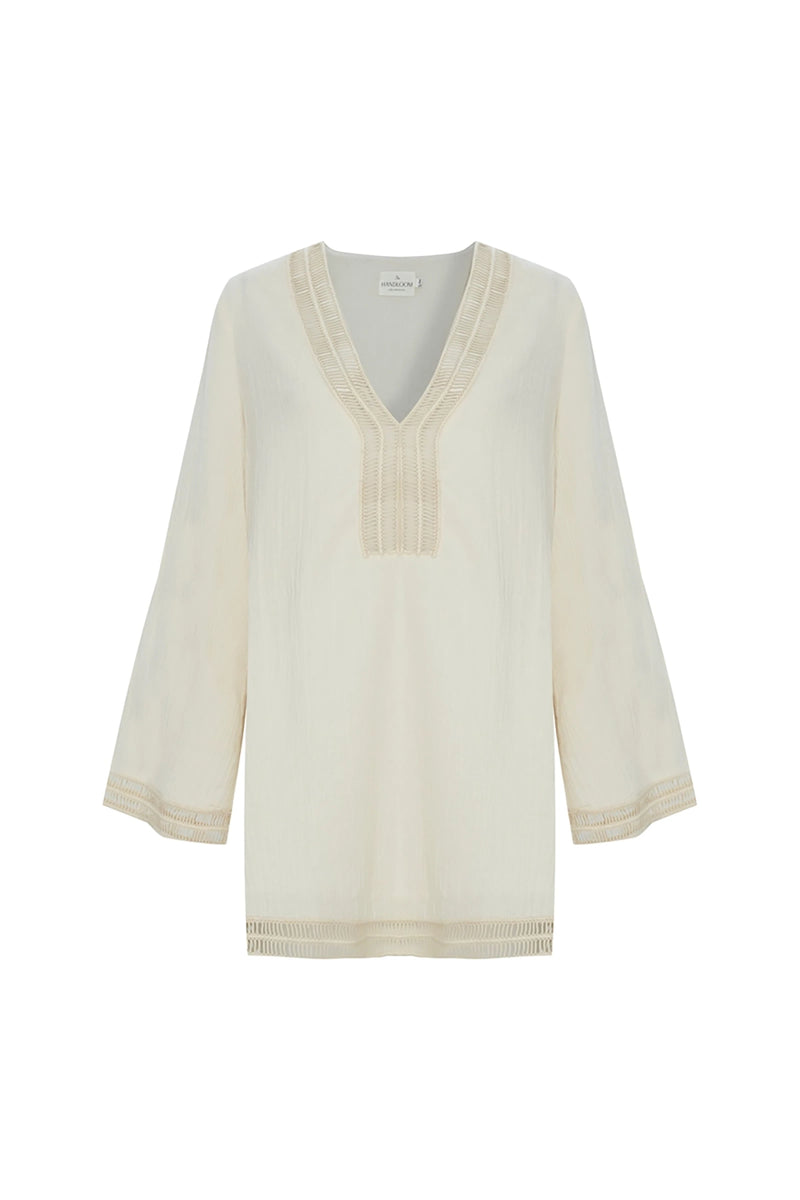 Positano Turkish Cotton Cover Up Dress with Lace in Natural - L'Atelier Global
