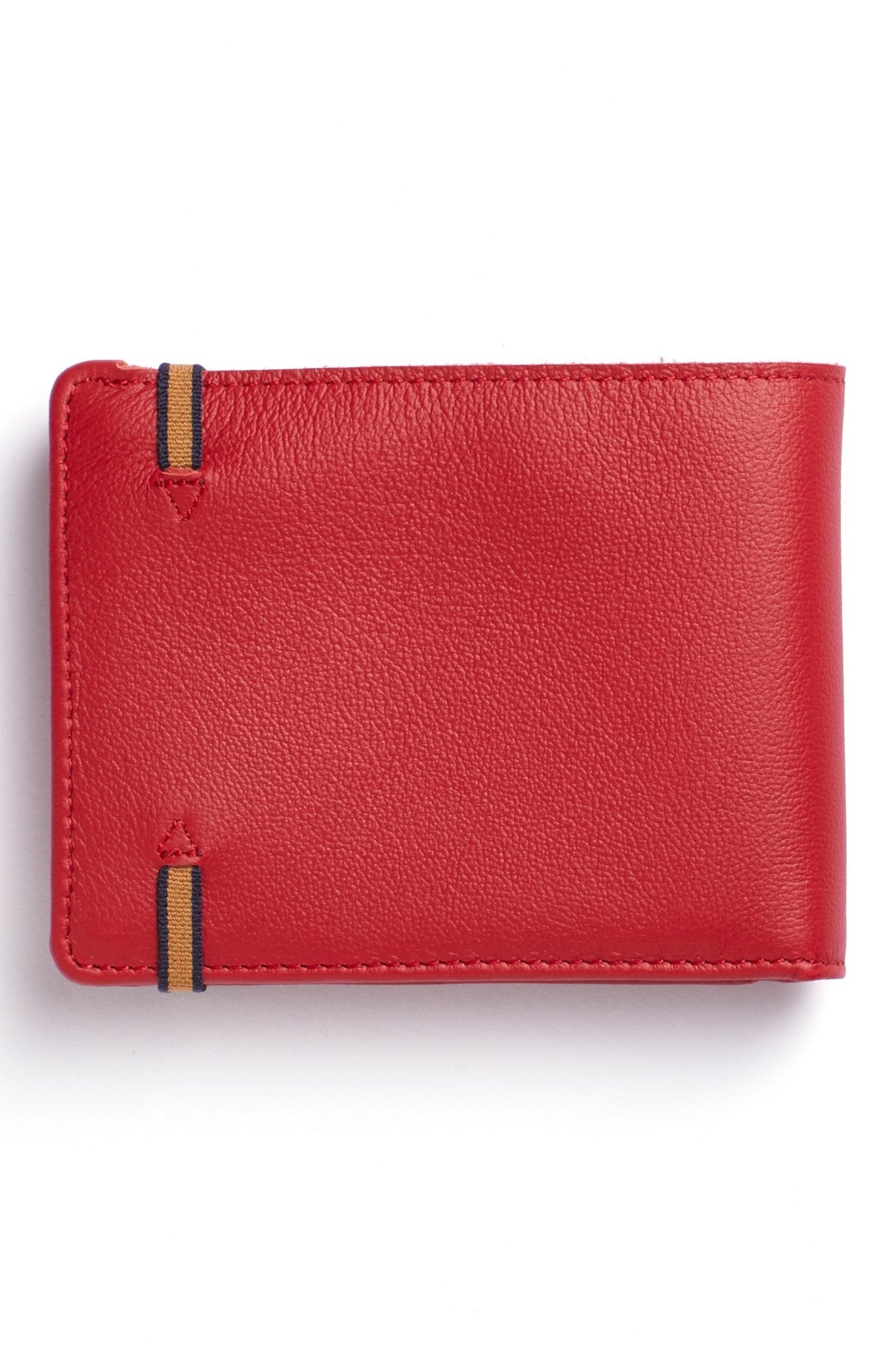 The back of the Red Minimalist Wallet With Coin Pocket and gold and black elastic closure - L'Atelier Global