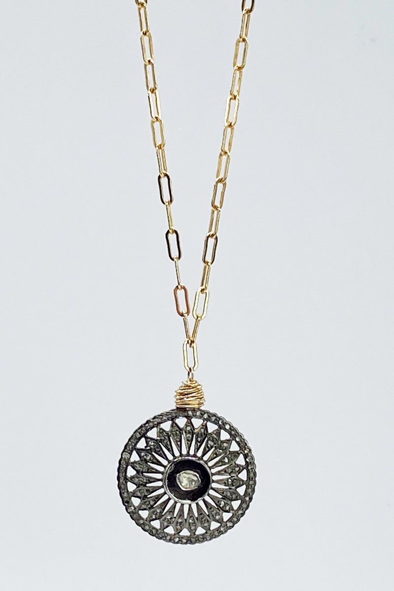 Rose Cut Diamond Coin Gold Paperclip Necklace - L'Atelier Global
