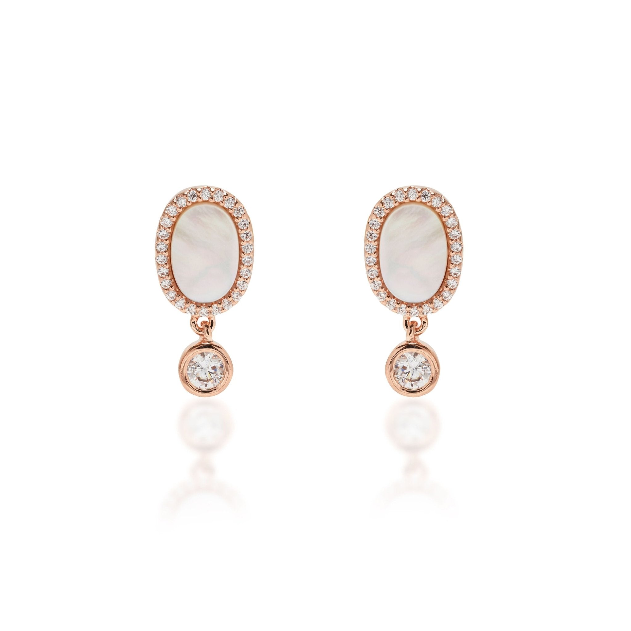 Rose Gold Mother of Pearl Drop Earrings on a white background- L'Atelier Global