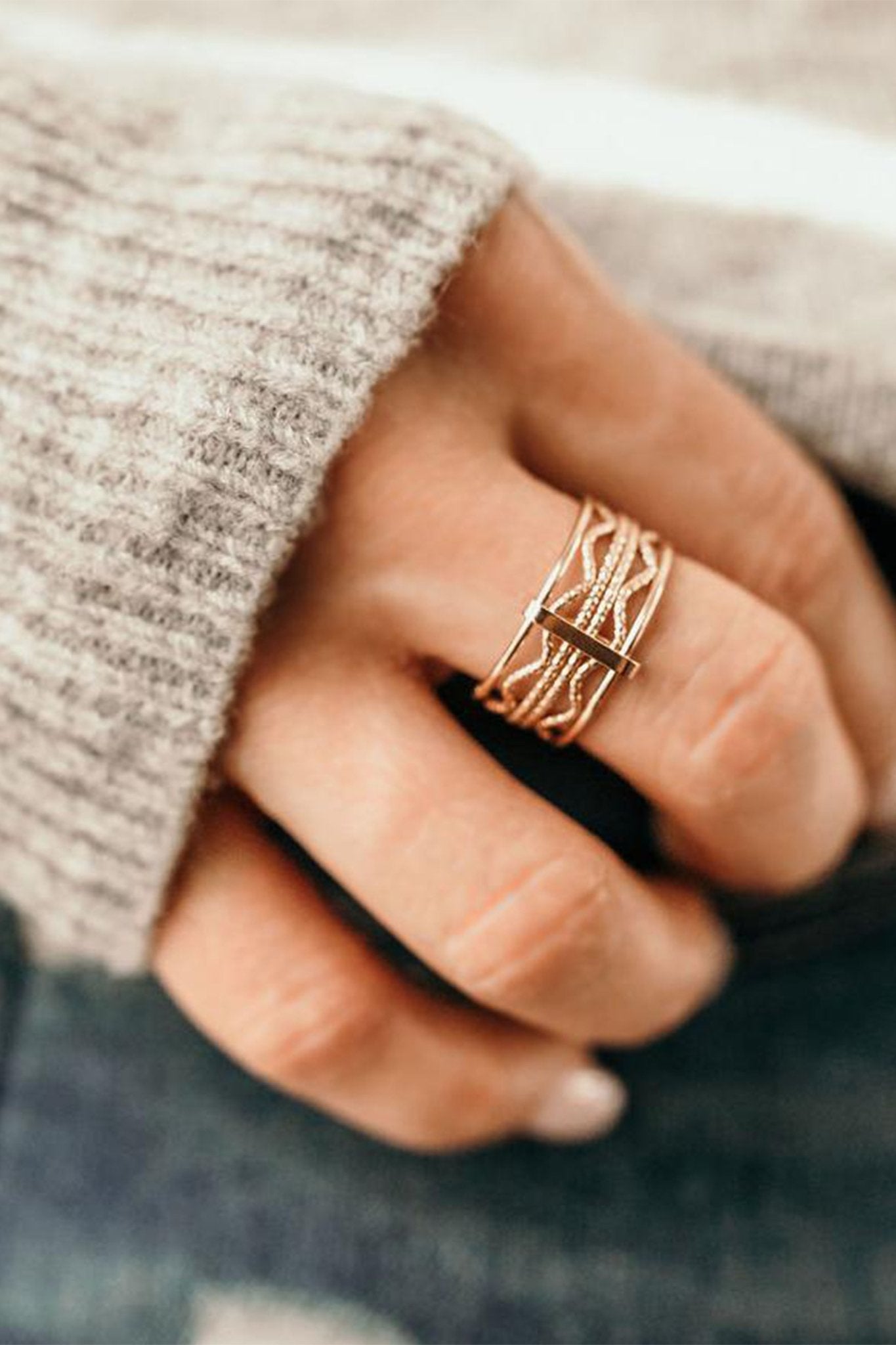 Siena Wave Stack Ring on a model's finger - L'Atelier Global