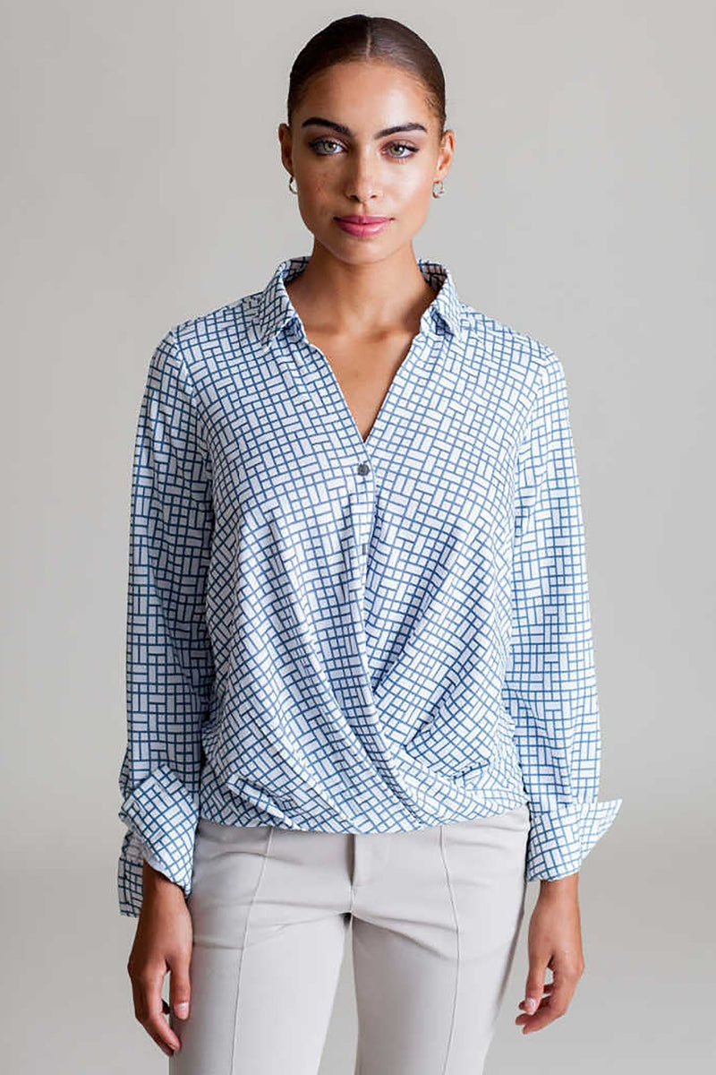 Signature Barcelona Blouse in Blue Check - L'Atelier Global