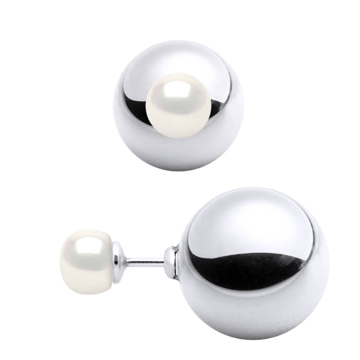 Silver Symphony Freshwater Pearl Reversible Earrings on a white background