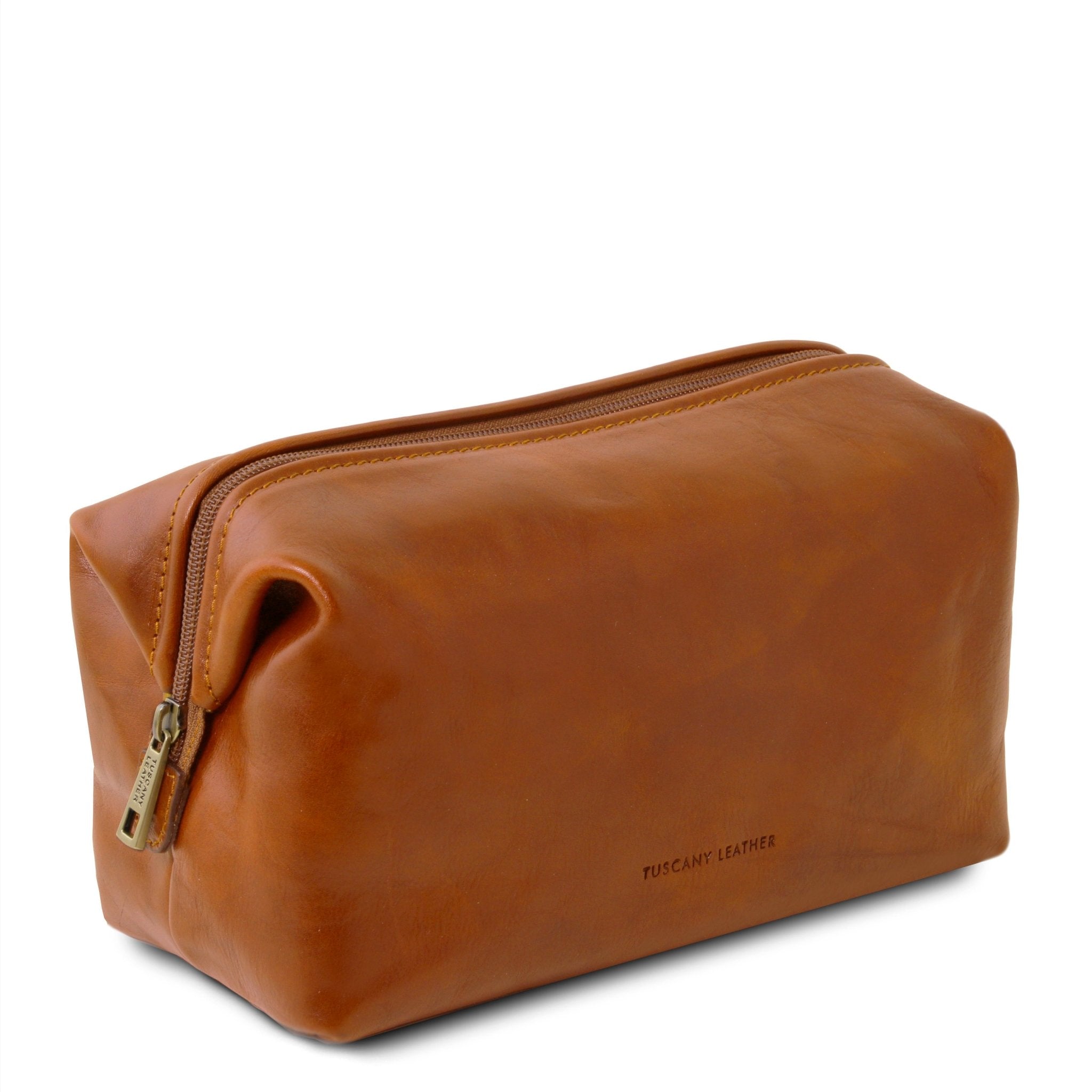 Smarty Leather Toilet Bag Large Size in Honey Side View on a white background - L'Atelier Global