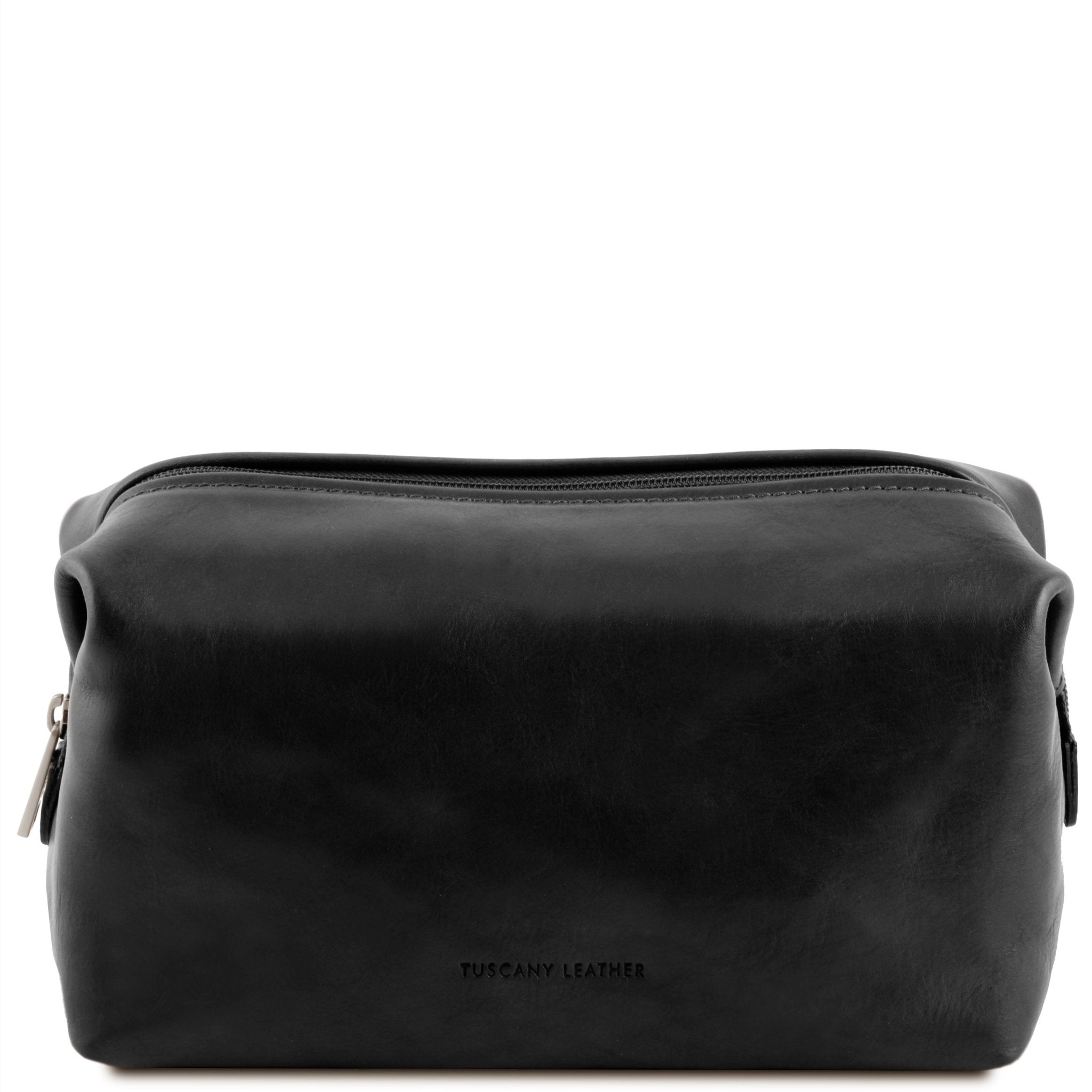 Smarty Leather Toilet Bag Large Size in Black Front View on a white background - L'Atelier Global