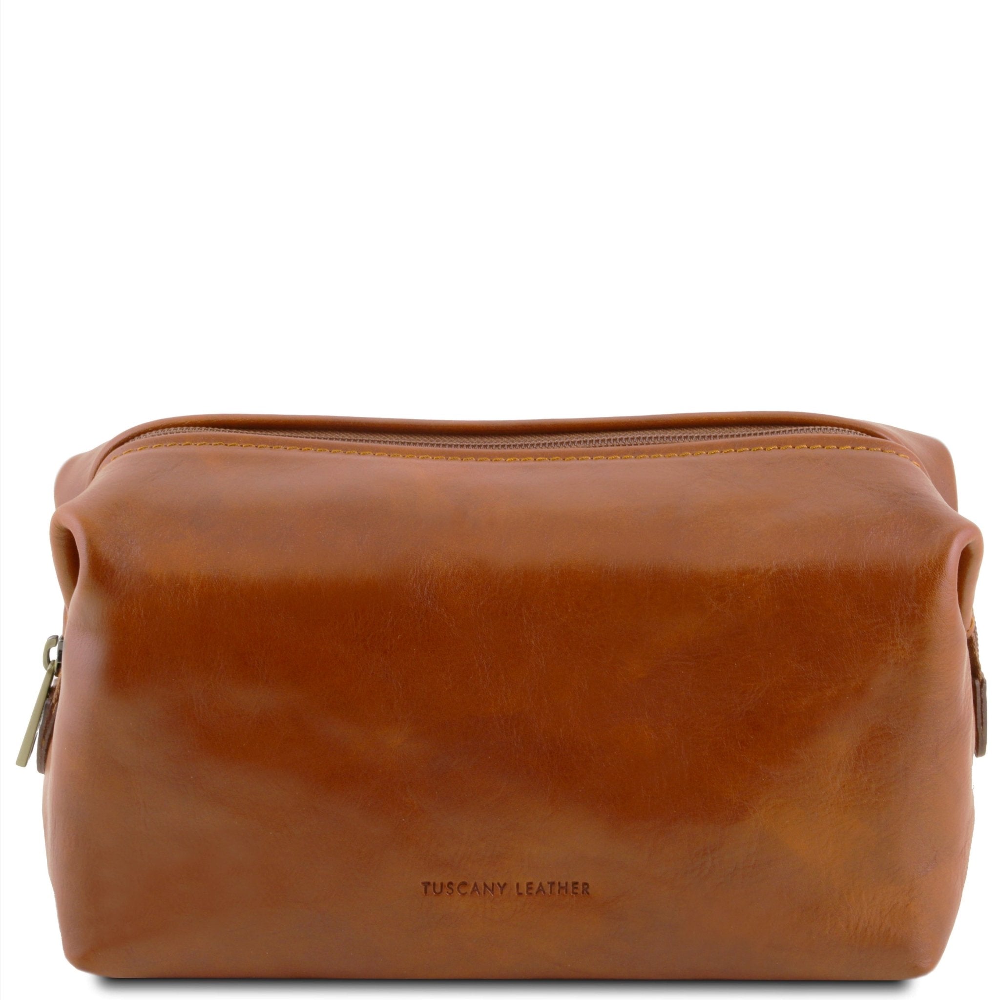 Smarty Leather Toilet Bag Large Size in Honey Front View on a white background - L'Atelier Global