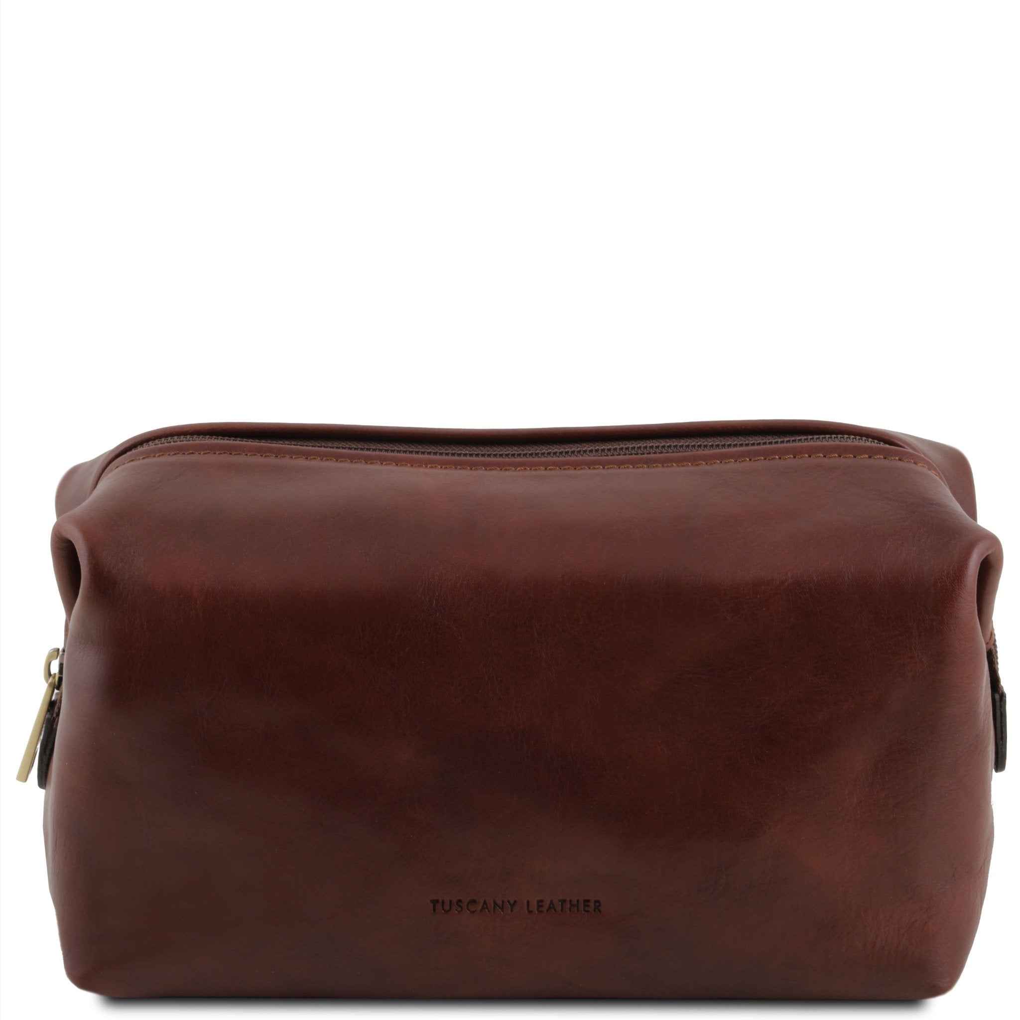 Smarty Leather Toilet Bag Large Size in Brown Front View on a white background - L'Atelier Global