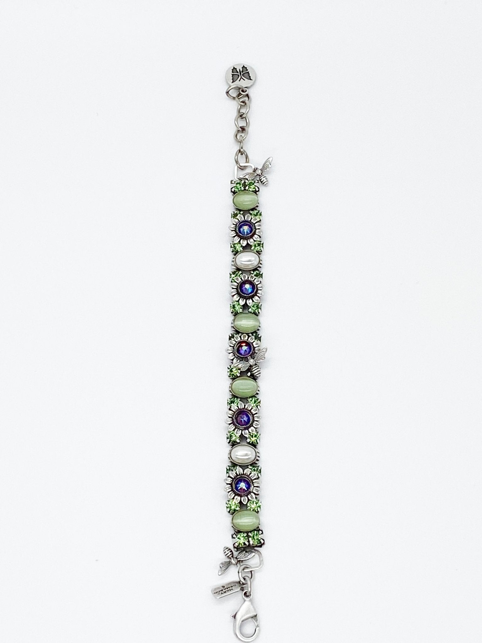 Sunflower and Bee Swarovski Crystal Bracelet in Greens & Purples - L'Atelier Global