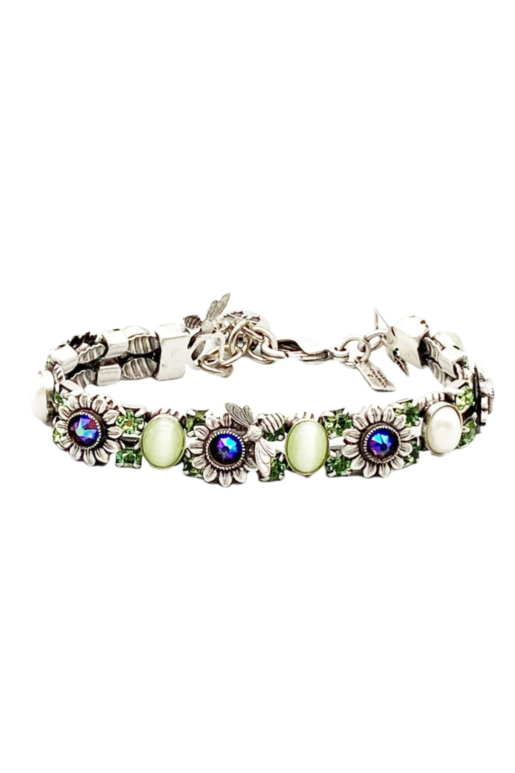 Sunflower and Bee Swarovski Bracelet in Greens & Purples display picture 3