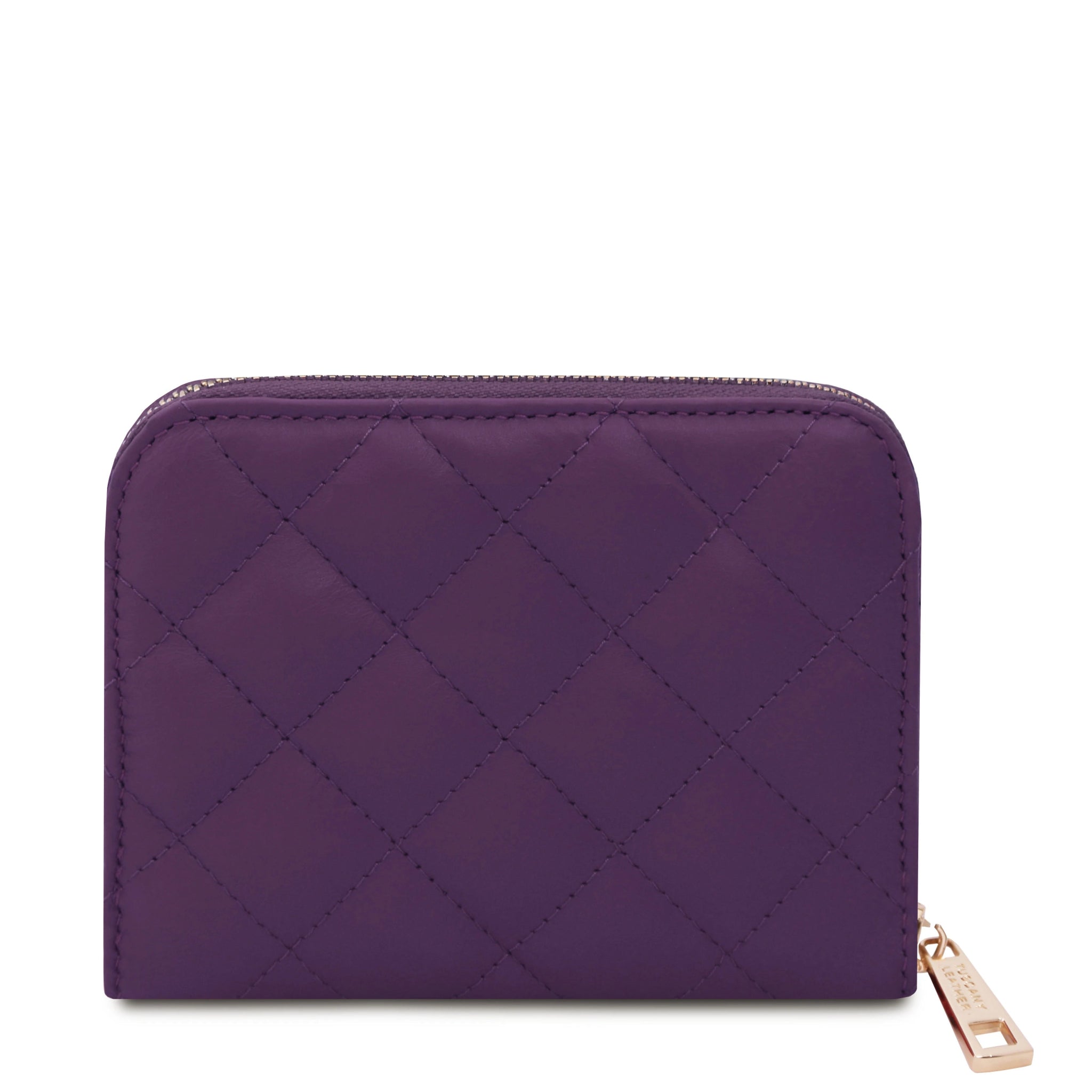 Back View Teti Exclusive three side Zip Around Soft Italian Leather Wallet in Purple on a white background
