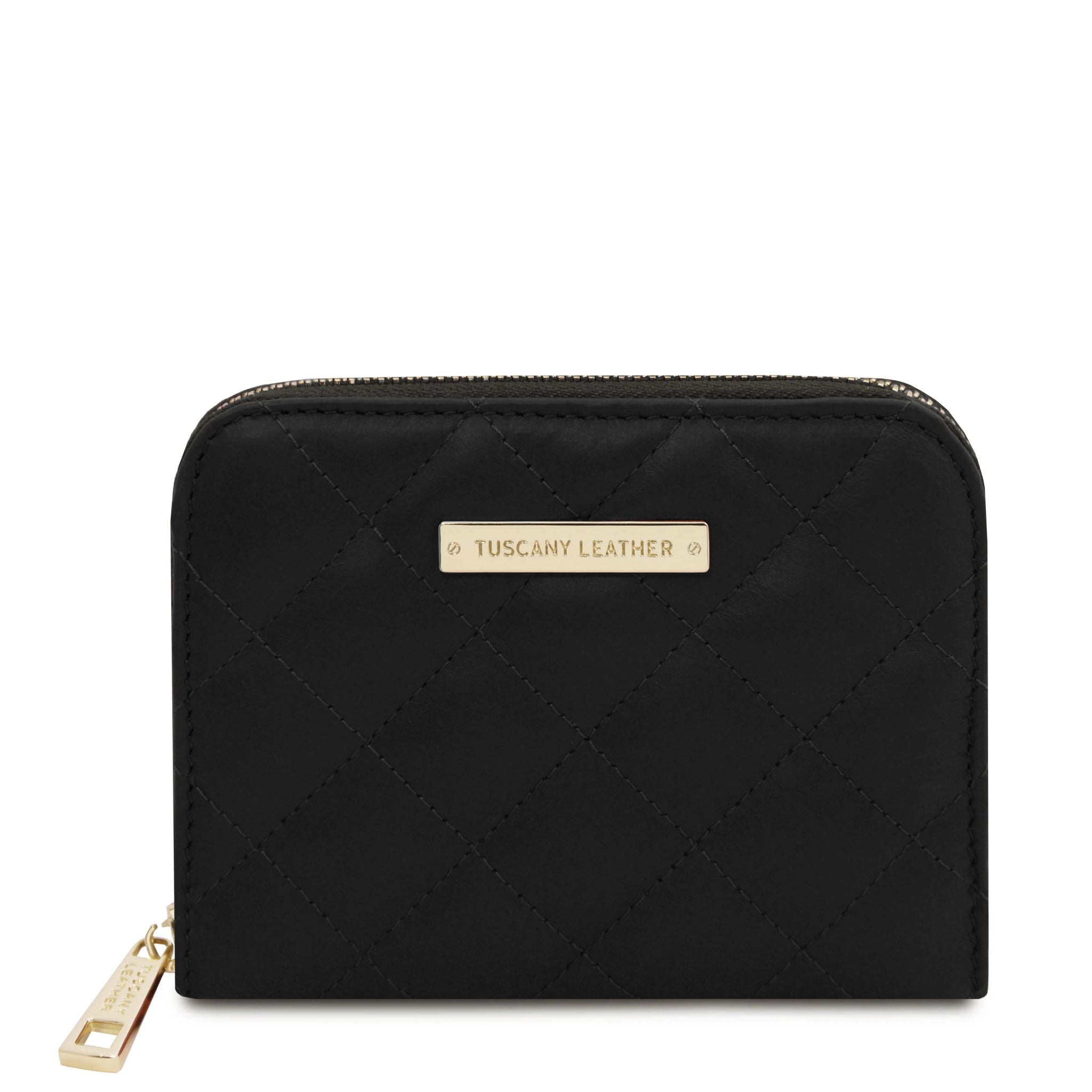 Front View Teti Exclusive three side Zip Around Soft Italian Leather Wallet in Black on a white background