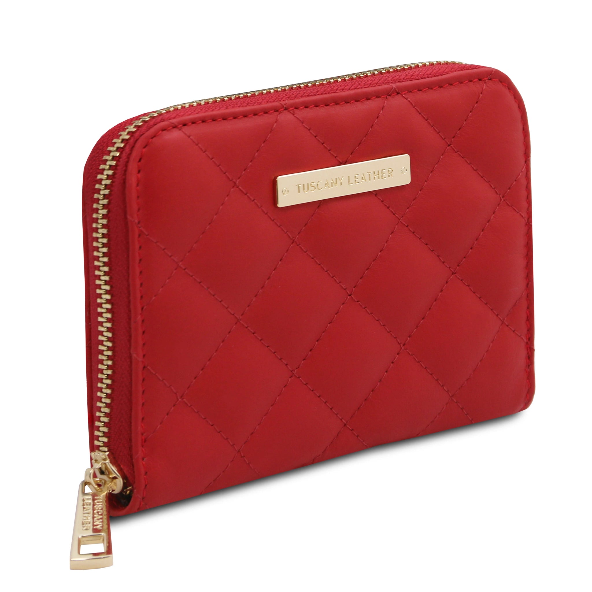 Front View Teti Exclusive three side Zip Around Soft Italian Leather Wallet in Red on a white background