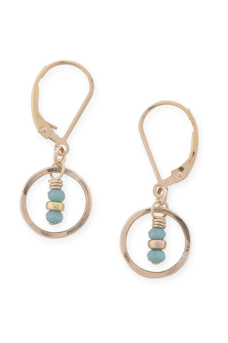 Tiny Gold Circle Earrings with Turquoise Crystals - L'Atelier Global