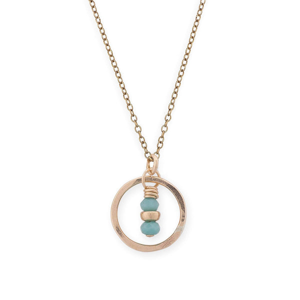 Tiny Gold Circle Necklace with Turquoise Crystals - L'Atelier Global