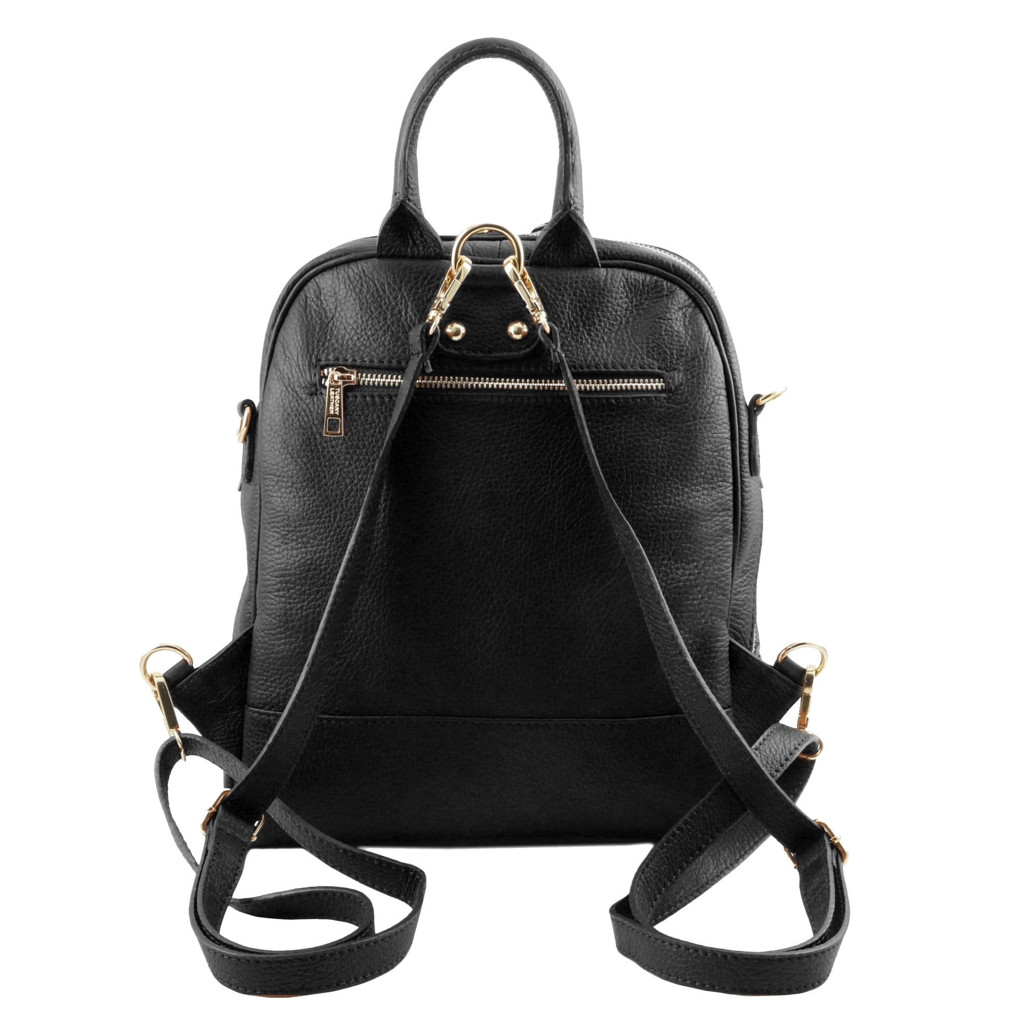 Back view with shoulder straps of TL Bag Soft Leather Backpack in black on a white background - L'Atelier Global