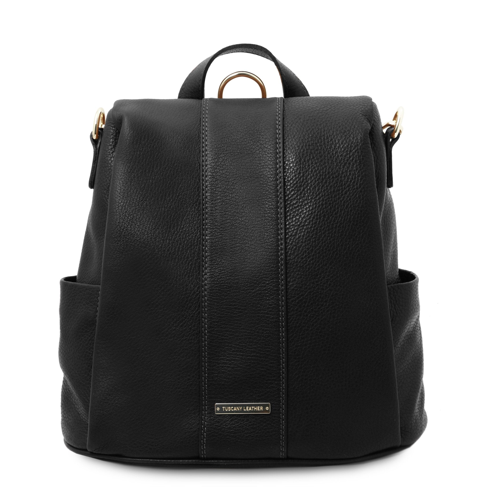 black leather backpack satchel Soft leather backpack Black