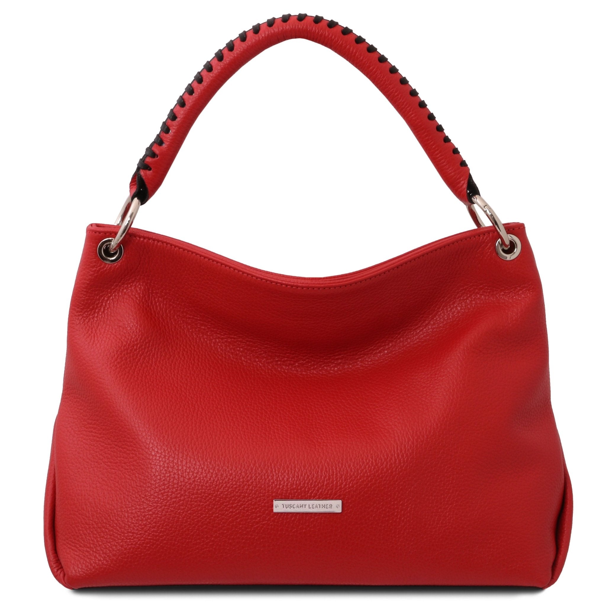 Front view of the TL Bag Soft Leather Handbag in Red on a white background - L'Atelier Global