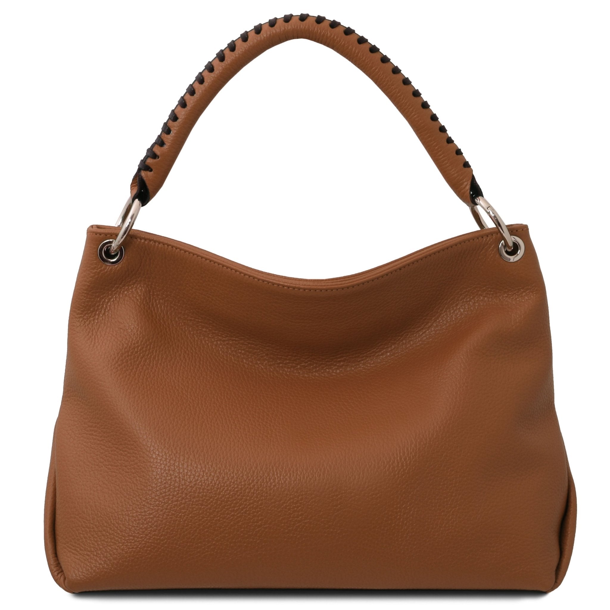 Back view of the TL Bag Soft Leather Handbag in Cognac on a white background - L'Atelier Global