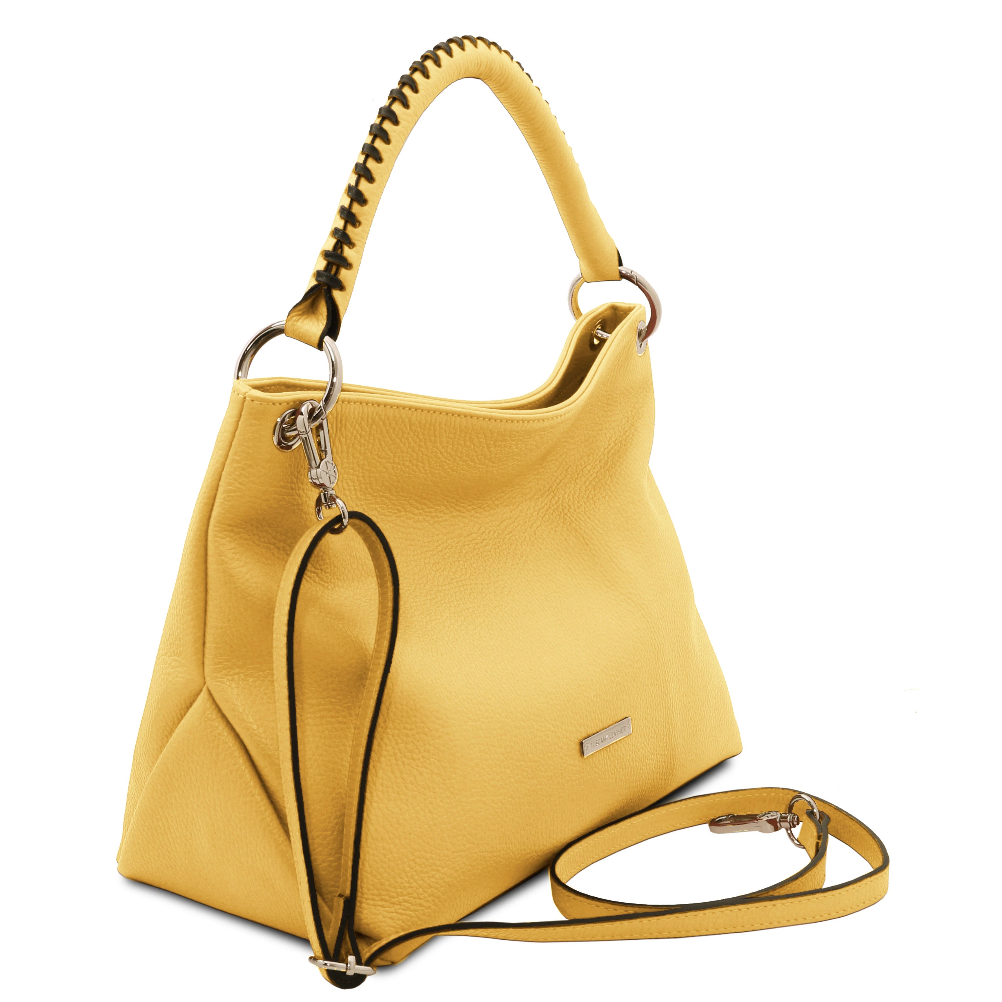 Front Side view of the TL Bag Soft Leather Handbag in Yellow on a white background - L'Atelier Global