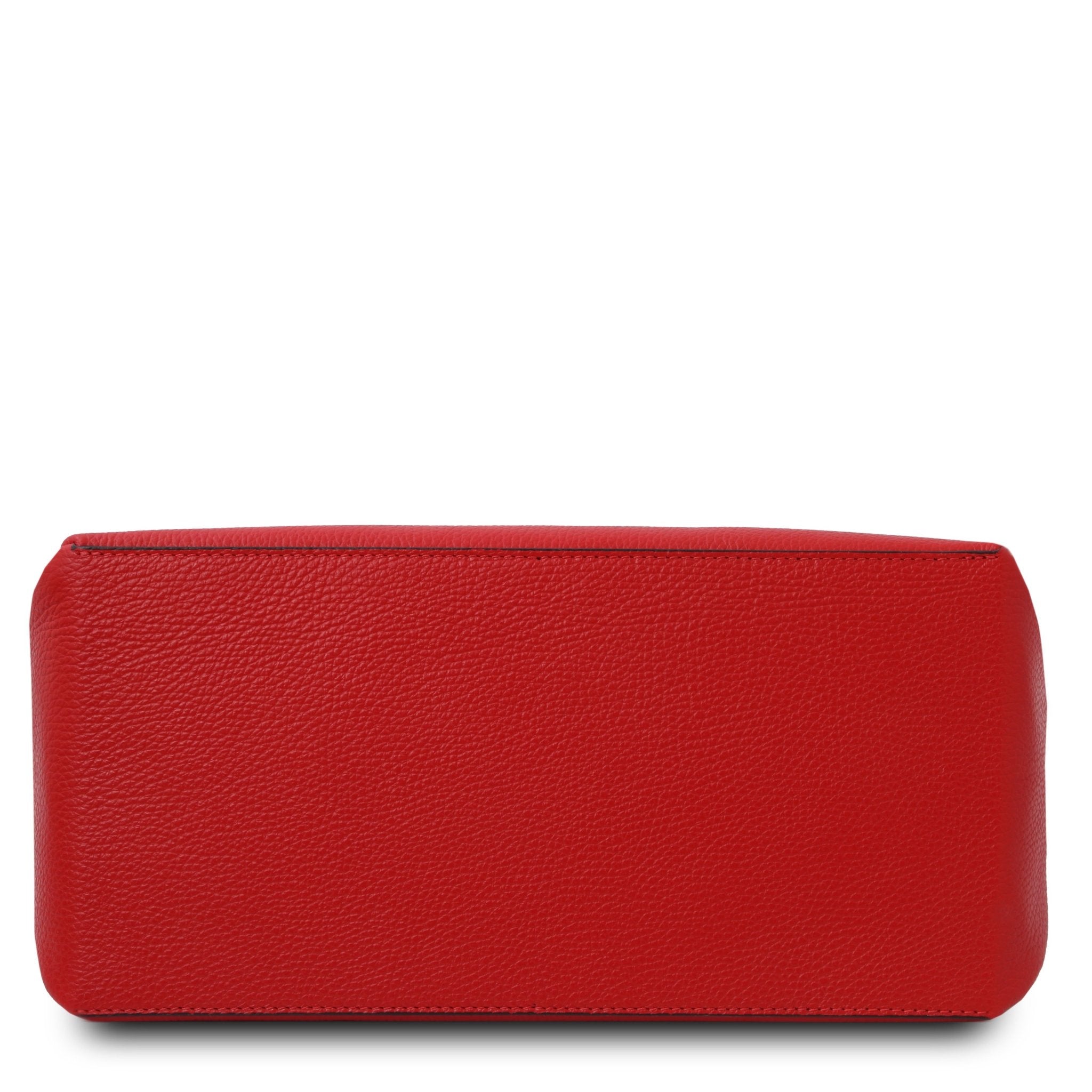 Bottom view of the TL Bag Soft Leather Handbag in Red on a white background - L'Atelier Global